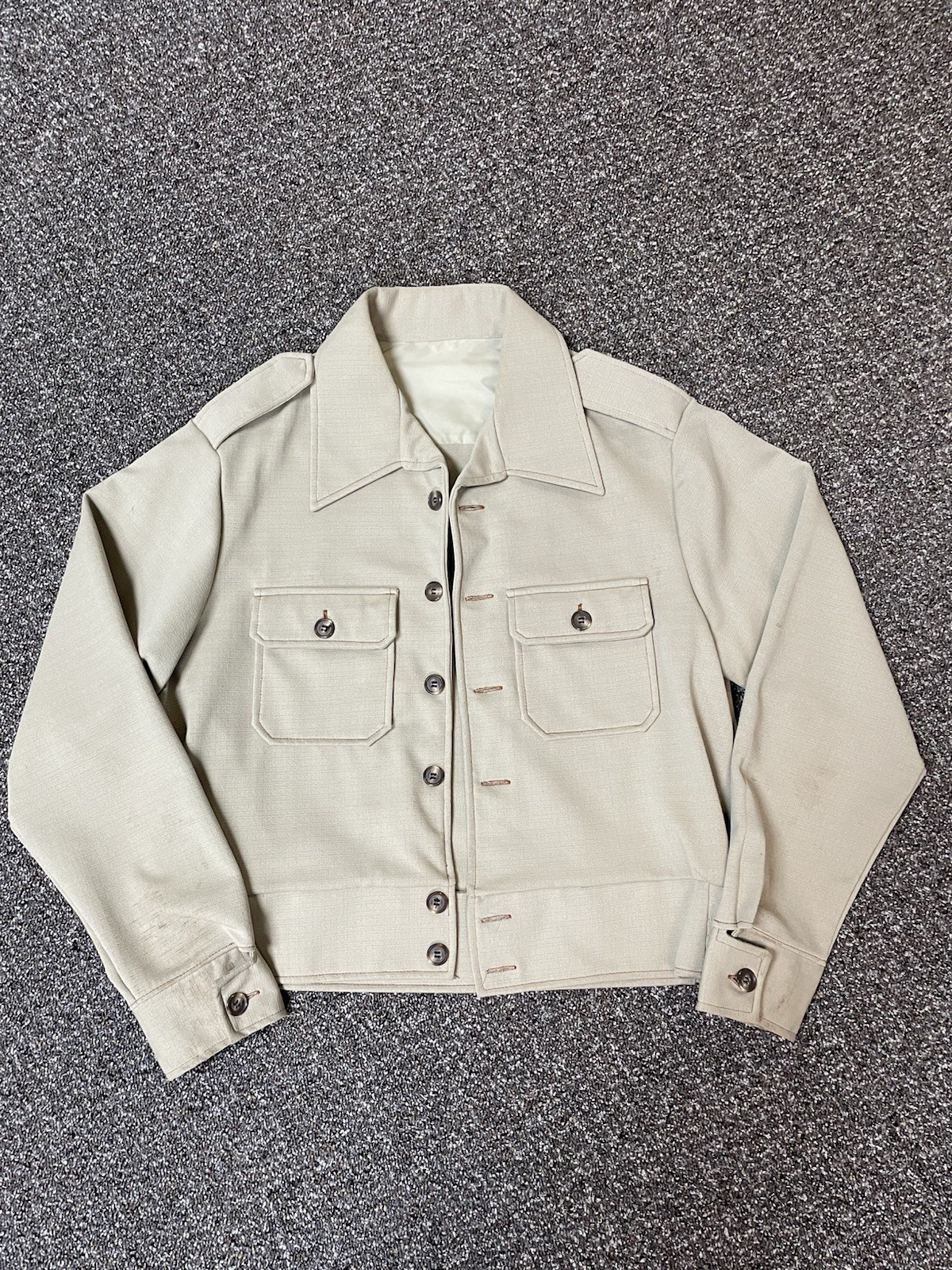 1970s Button Up Jacket True Vintage Rare Flat Pocket  Boxy Cropped