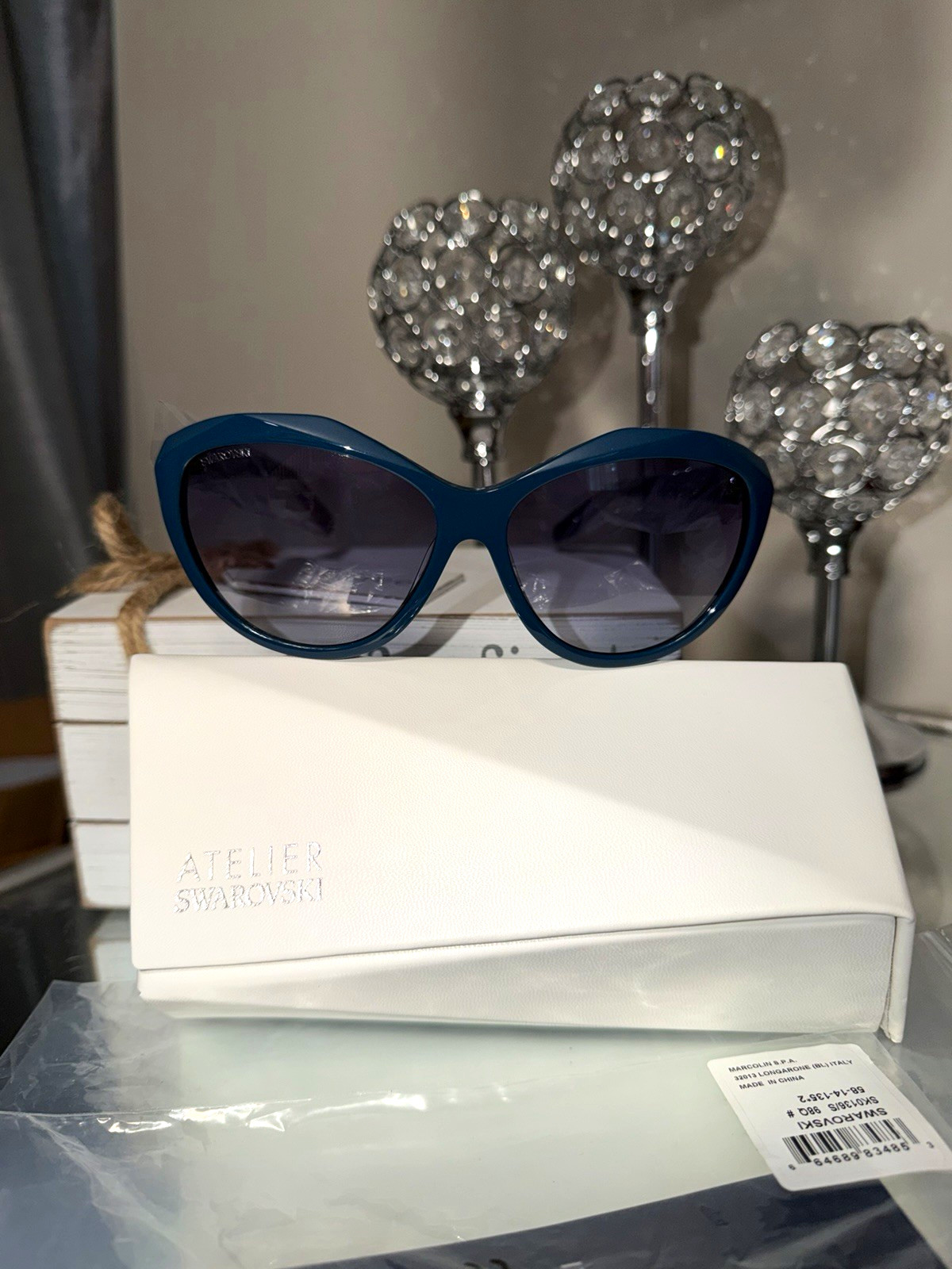 New Atelier Swarovski SW136 Geometric Sunglasses Teal Blue - Unused W Case