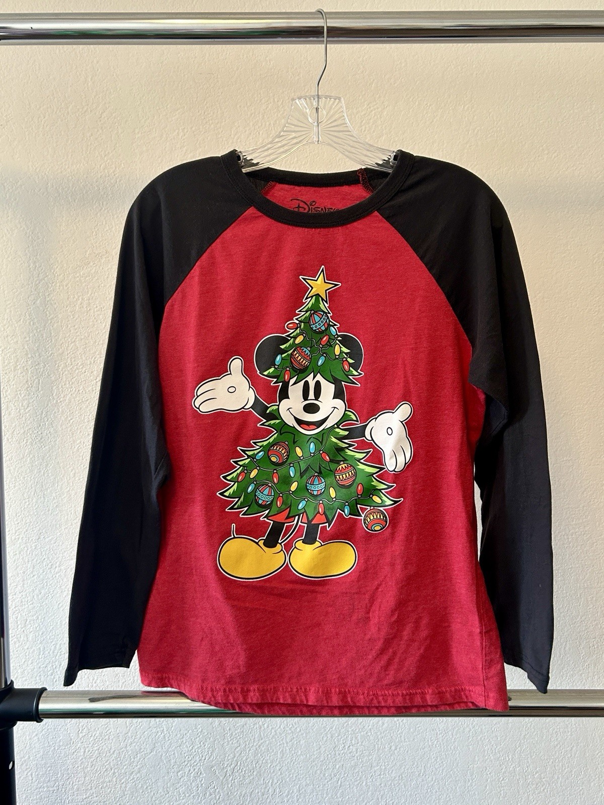 Disney Mickey Mouse Christmas-Unisex Juniors XL Long Sleeve (Raglan) T-Shirt