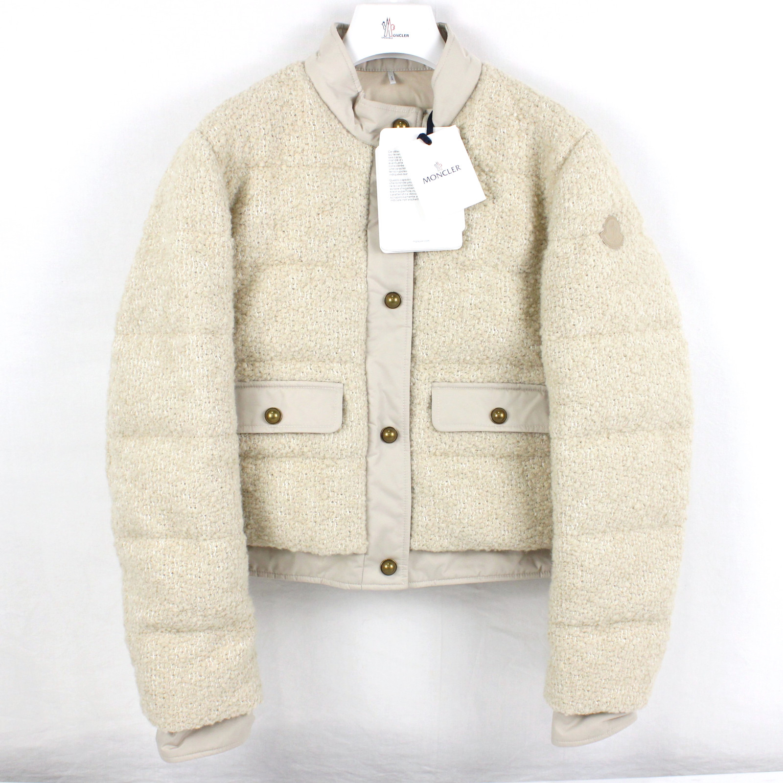 Moncler Blandy Cropped Wool Bouclé Down Women\'s Jacket In Beige - Moncler Size 2