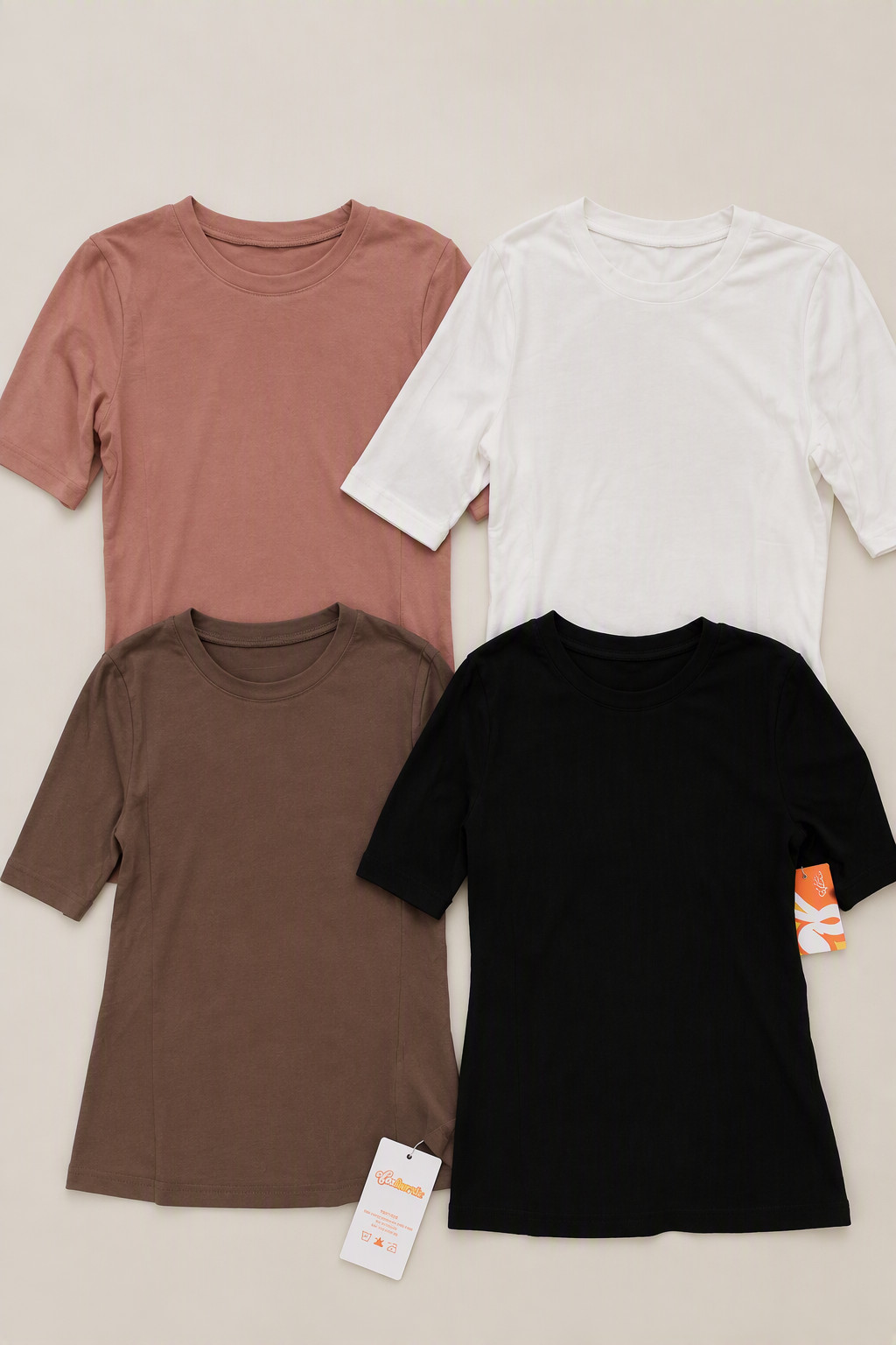 Girls Size Age 9-10 Short Sleeve Crew Neck-Half Sleeve 4 Neutral Colors Soft Tee