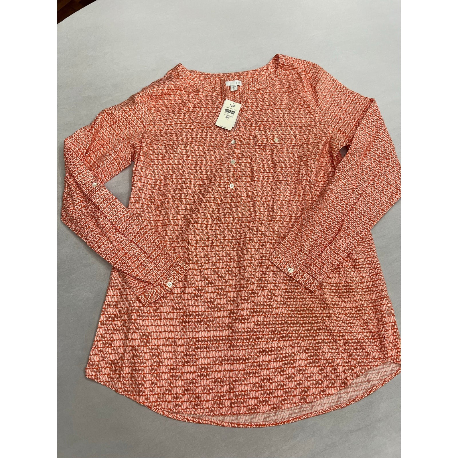 J.Jill Sunday Says Women’s Medium Tall Orange Print Long Sleeve Tunic NWT