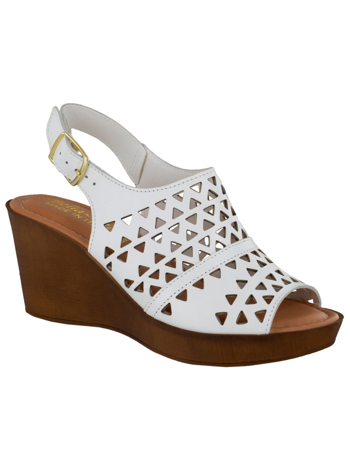 BELLA VITA Womens White Deb-italy Almond Toe Wedge Slingback Sandal 8.5 M