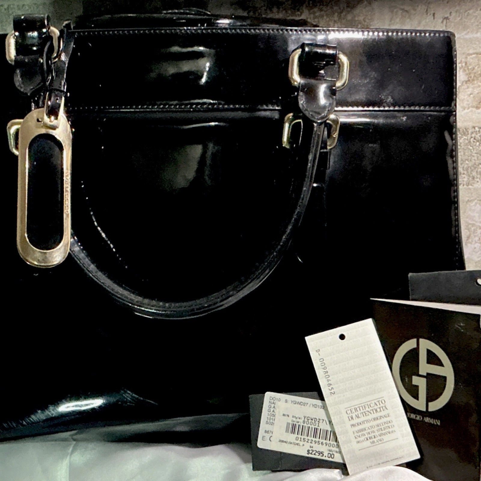 Giorgio Armani Black Patent Calf Skin Leather  with Authenticity card Bag 