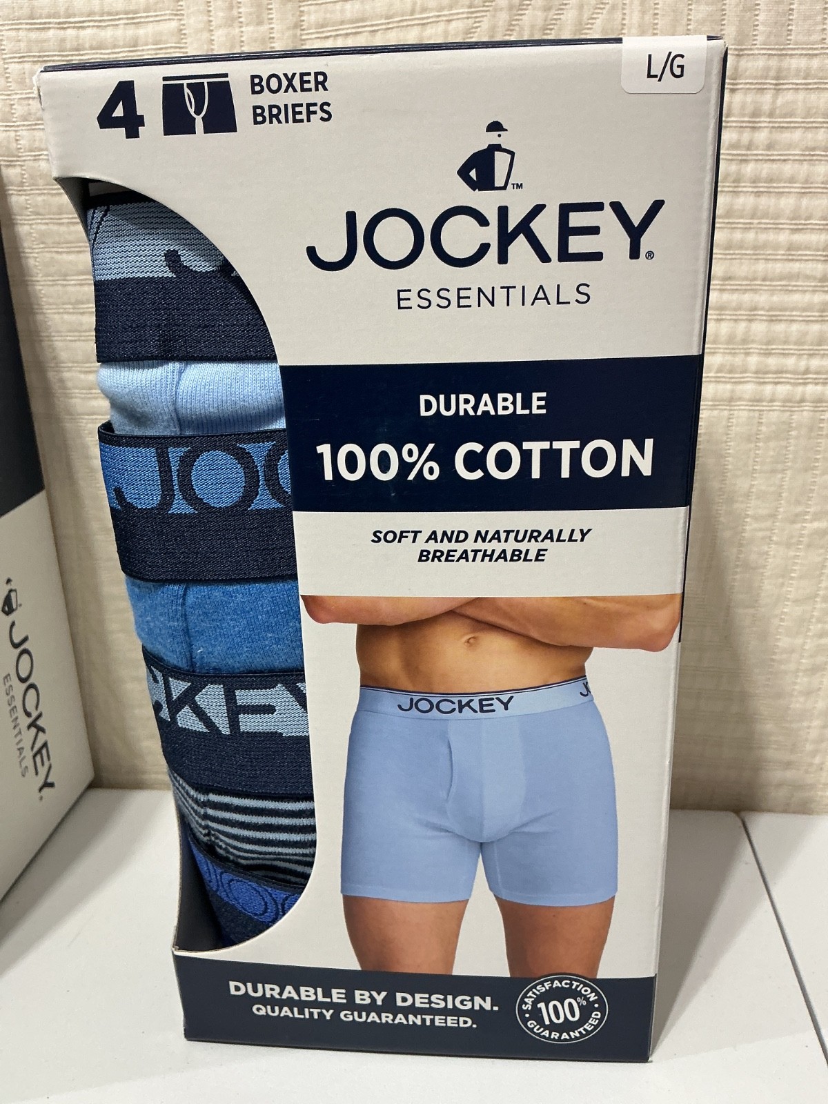 jockey mens boxer briefs 4 ct 100% cotton ast sz