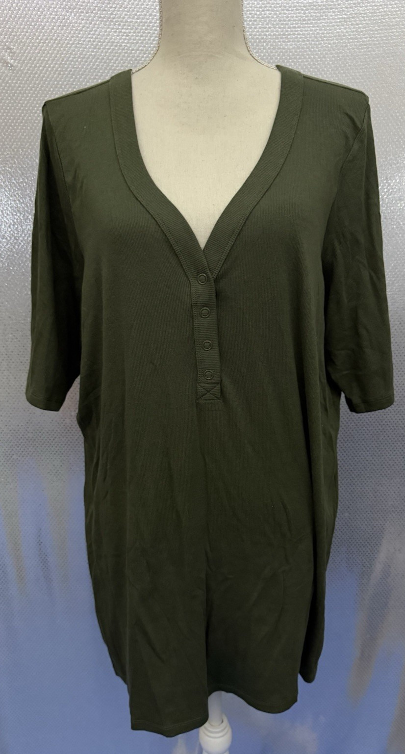 Torrid Henley Womens Plus Sz 4X Green Ribbed Curved V Neck Cotton Modal NWT
