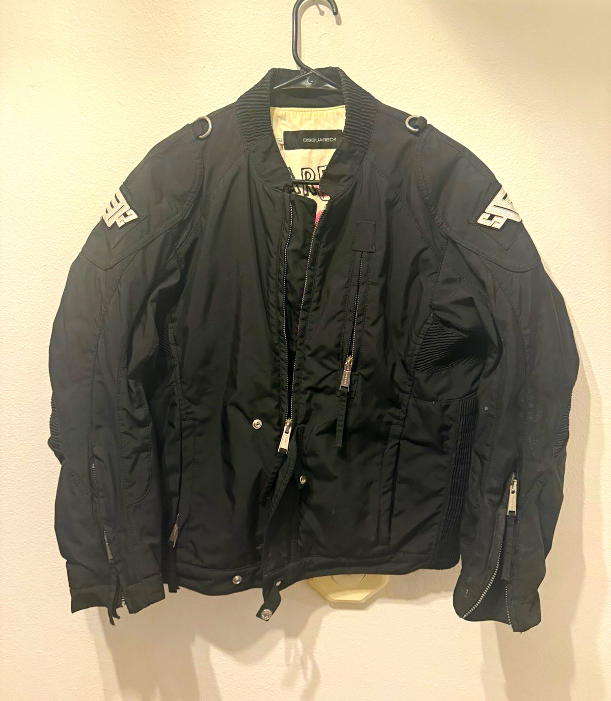 DSQUARED2 Men’s Black Bomber Jacket Full Zip Logo Accents Stand-Up Collar 54