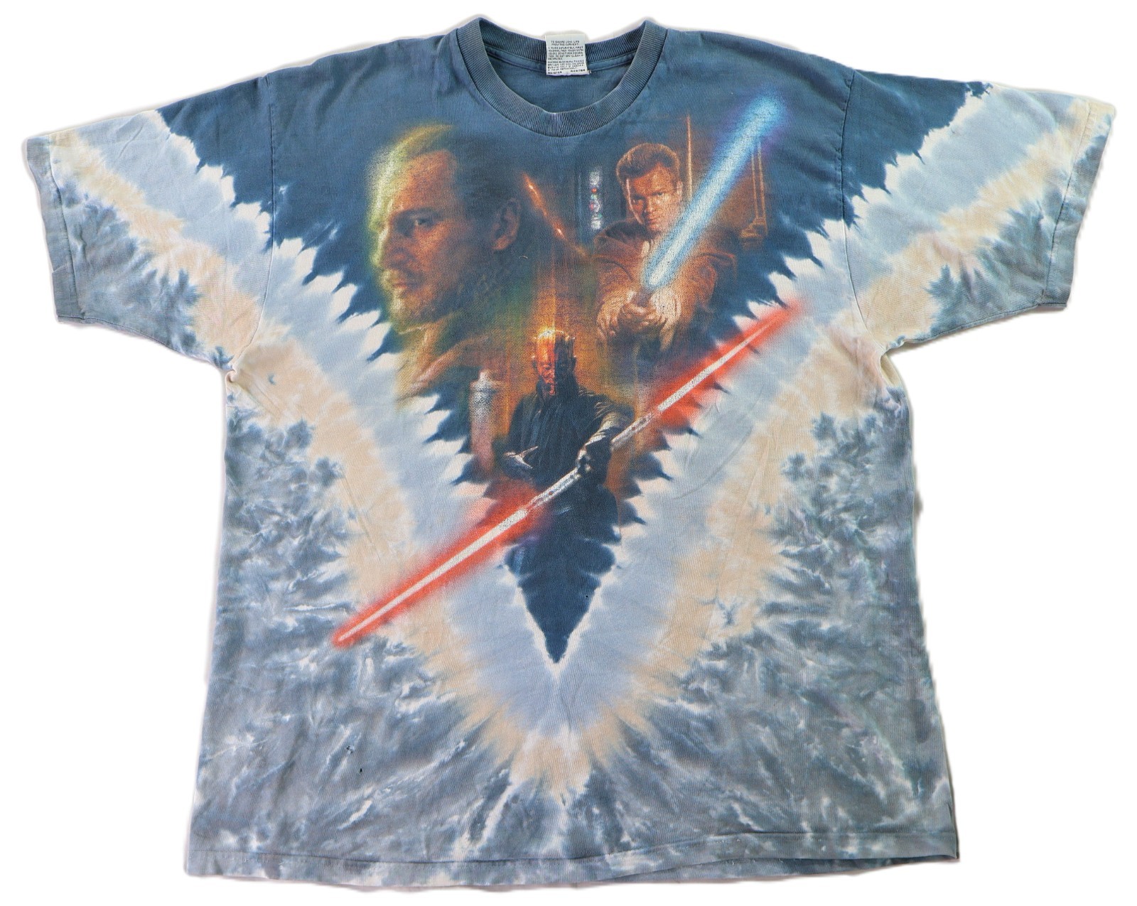 Vintage 90s 1999 Liquid Blue XL Tie Dye Star Wars Ep 1 Phantom Menace T Shirt