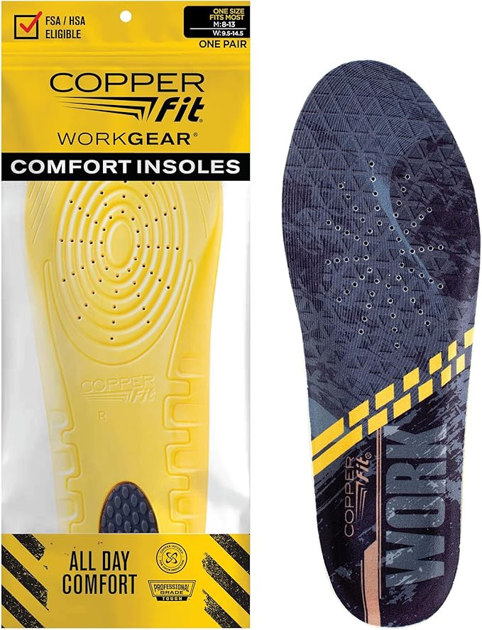 Copper Fit Men\'s Work Gear Heavy Duty Insoles for Standing All Day 