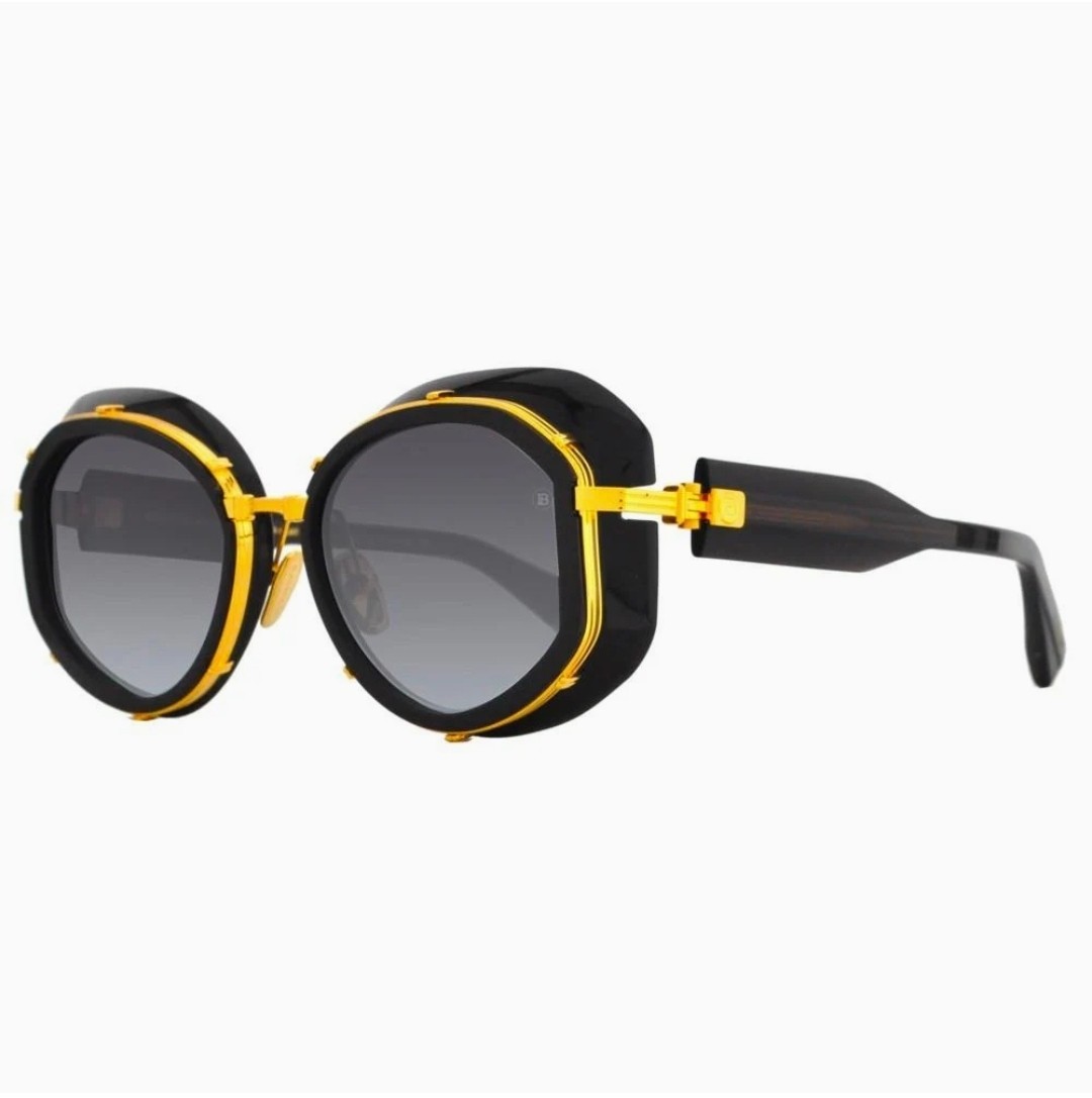 BALMAIN PARIS BRIGITTE BPS-129A-53 BLACK GOLD TITANIUM ROUND SUNGLASSES JAPAN
