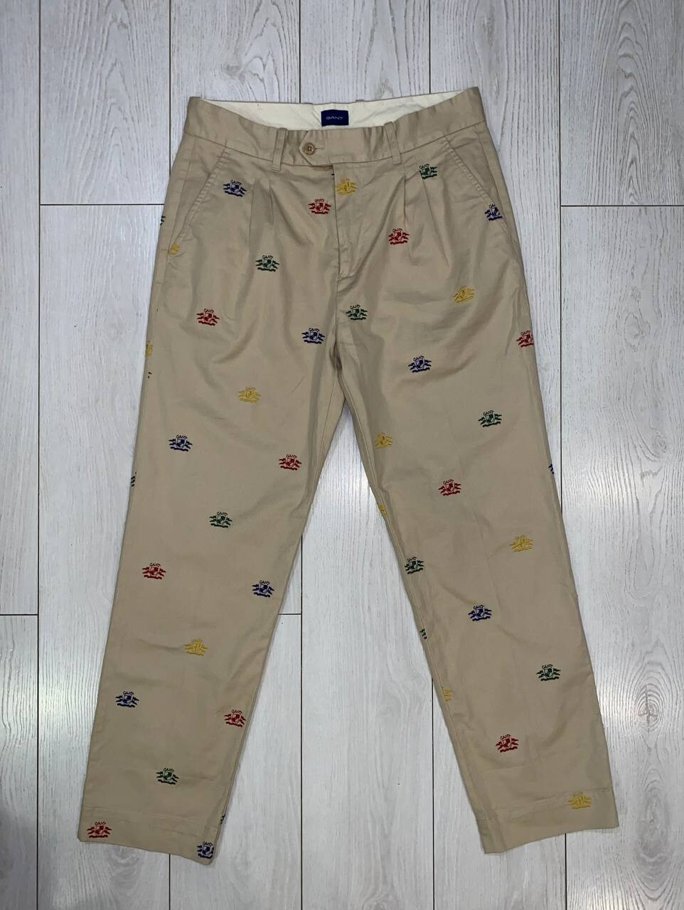 GANT Rare Men\'s Designer Chino Monogram Pants Trousers Size 34X31 Beige