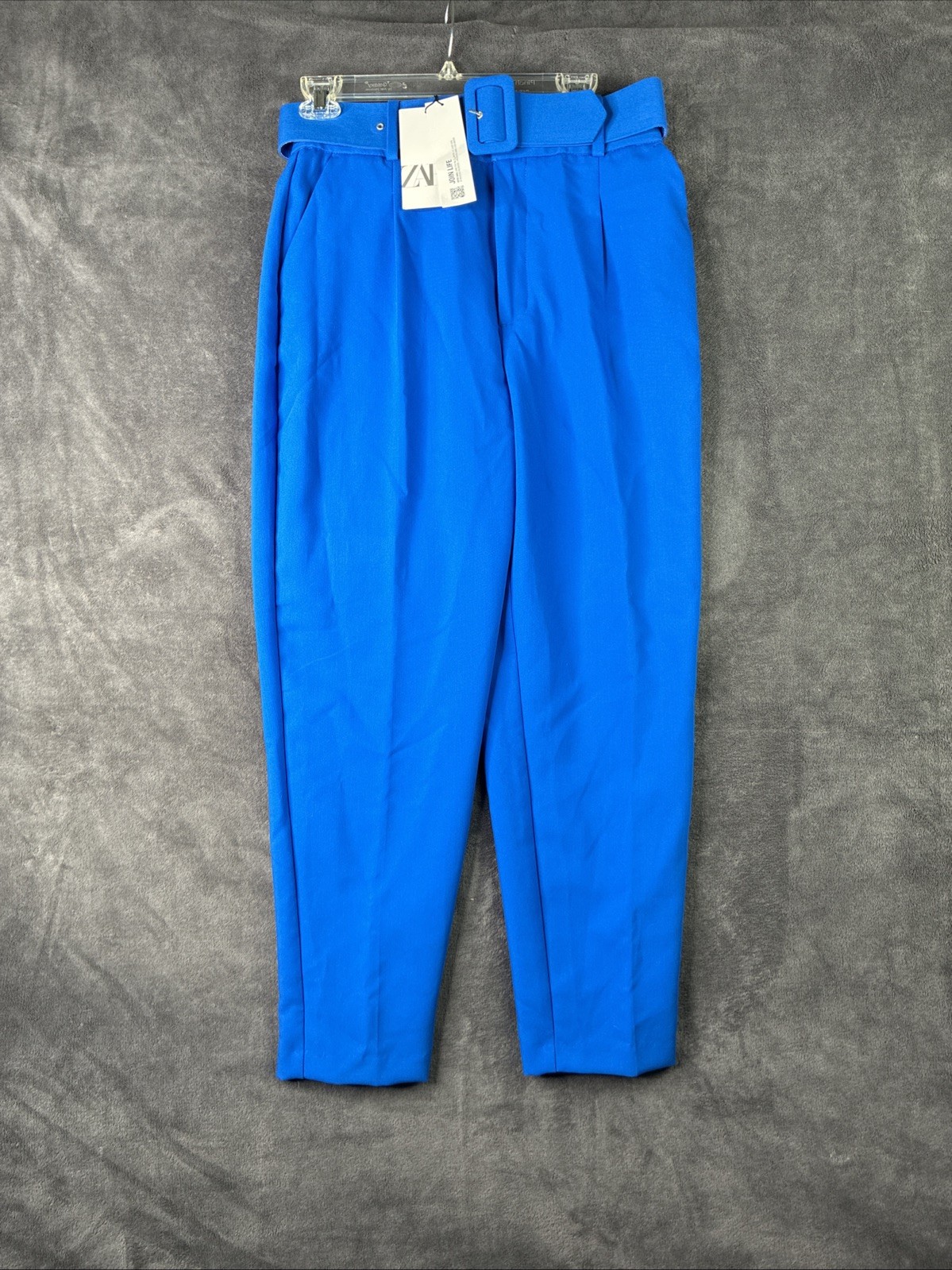 Zara Pants Womens M Cobalt Blue High Waist Belted Pleated Trousers NWT