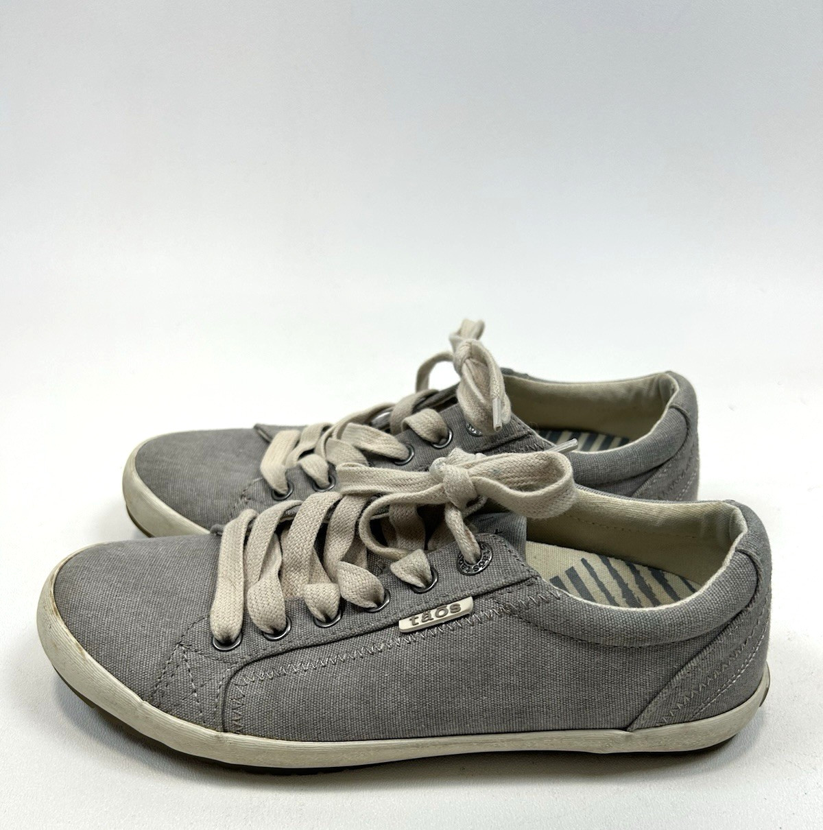 TAOS Star Sneakers Gray Wash Canvas Lace Up Zig Zag Stitch Detail sz 7