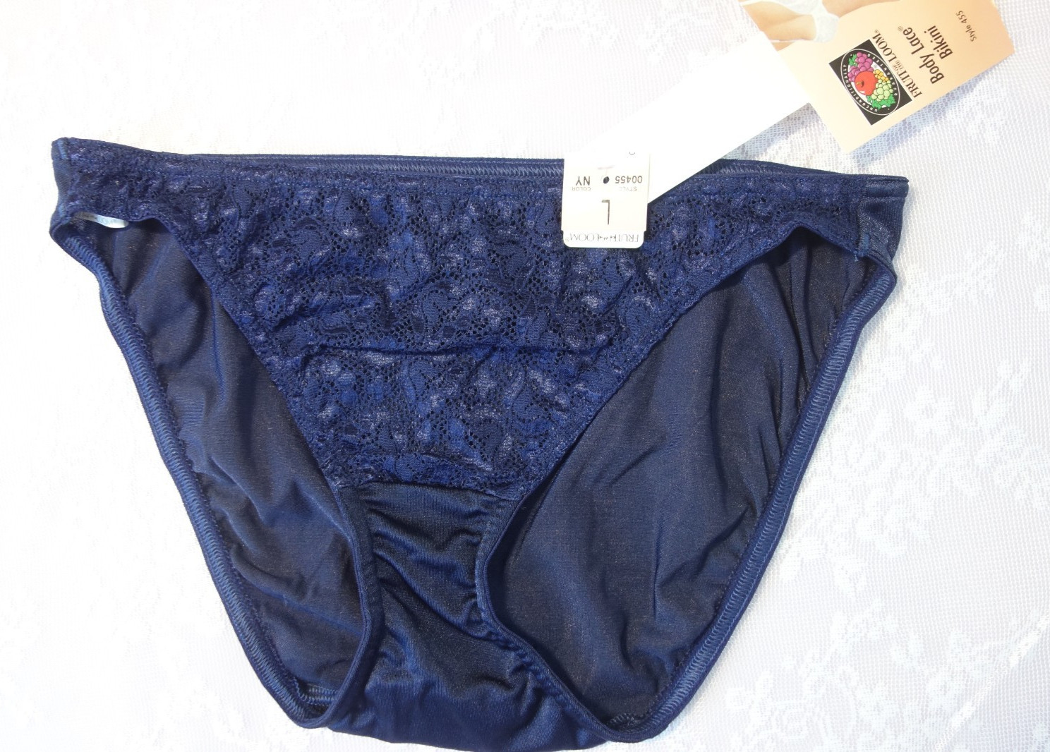 Vintage Fruit of the Loom Panties Body Lace Bikini Navy Blue Size L