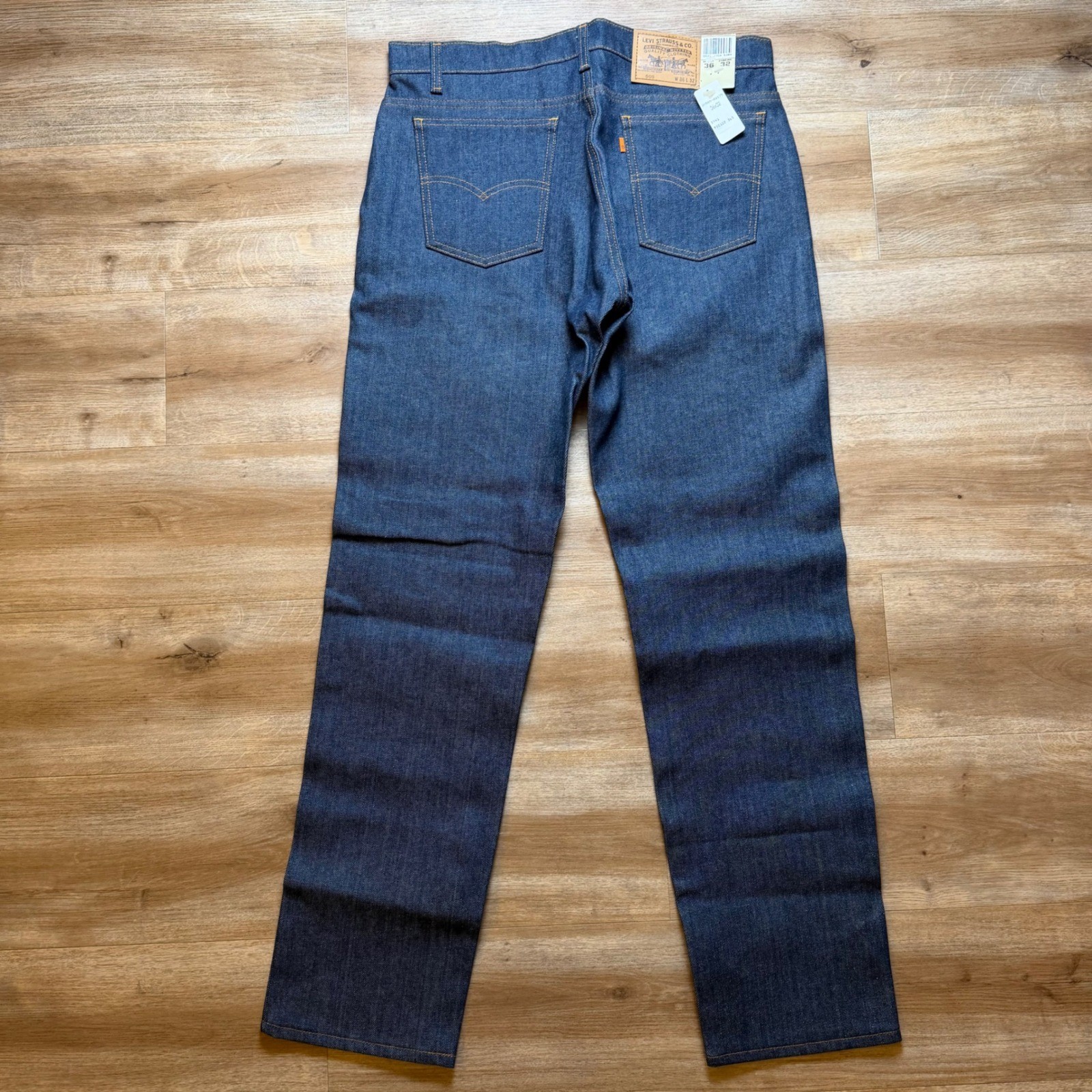 Vintage 80s Levis 505 Jeans Men 36x32 Orange Tab USA Rigid Dark Indigo Deadstock