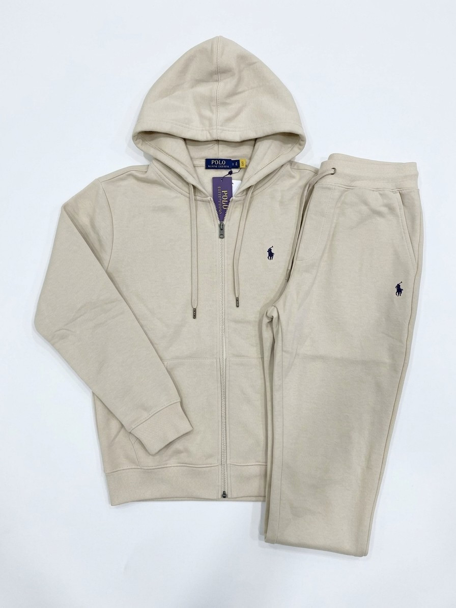 Polo Ralph Lauren Men’s Full Tracksuit Set Hoodie & Jogger Pants Beige