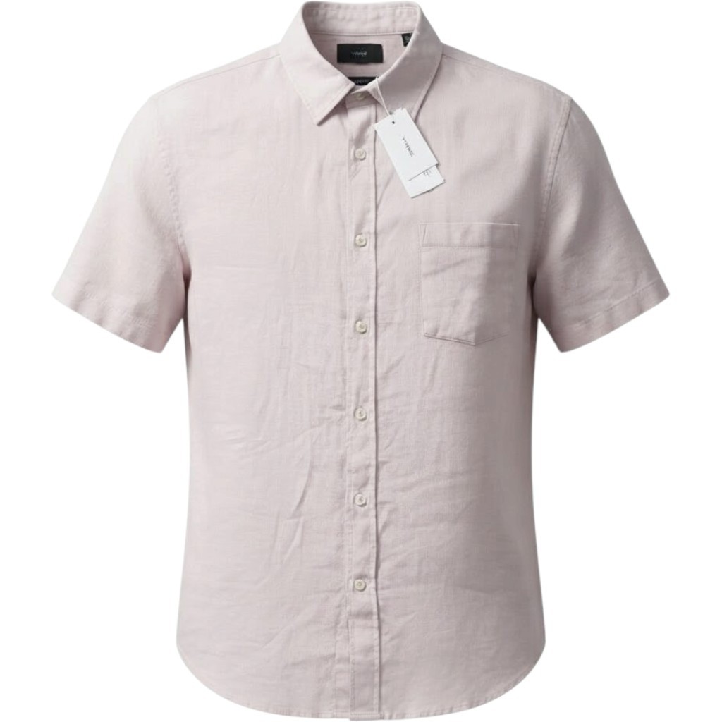 Vince Men\'s 100% Linen  Pale Pink Short Sleeve Button Up Shirt Medium NWT