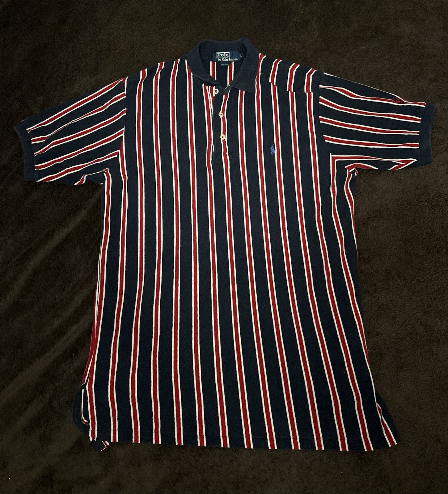 Vintage 1980s Polo Ralph Lauren Made in USA Vertical Stripe Polo Shirt - Mens L