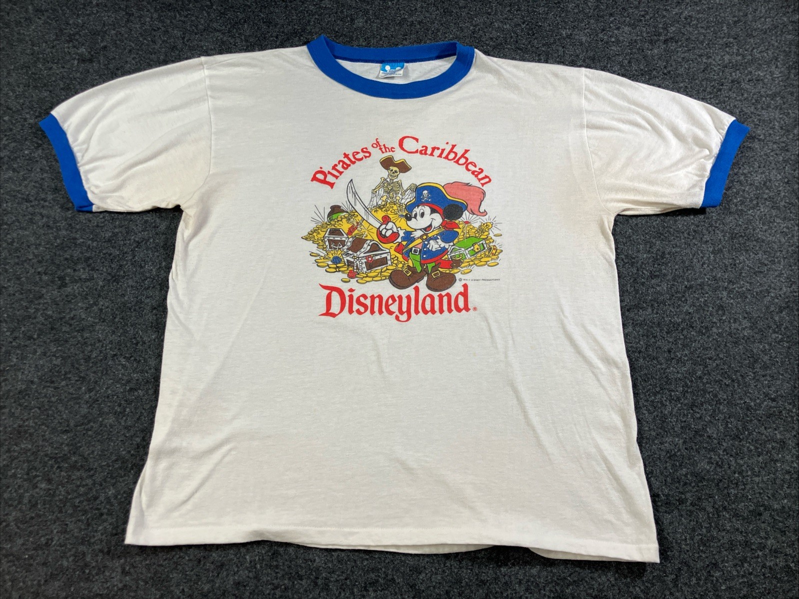 Vtg 1980s Disneyland Pirates of the Caribbean Mickey Mouse Ringer Shirt XL 50/50