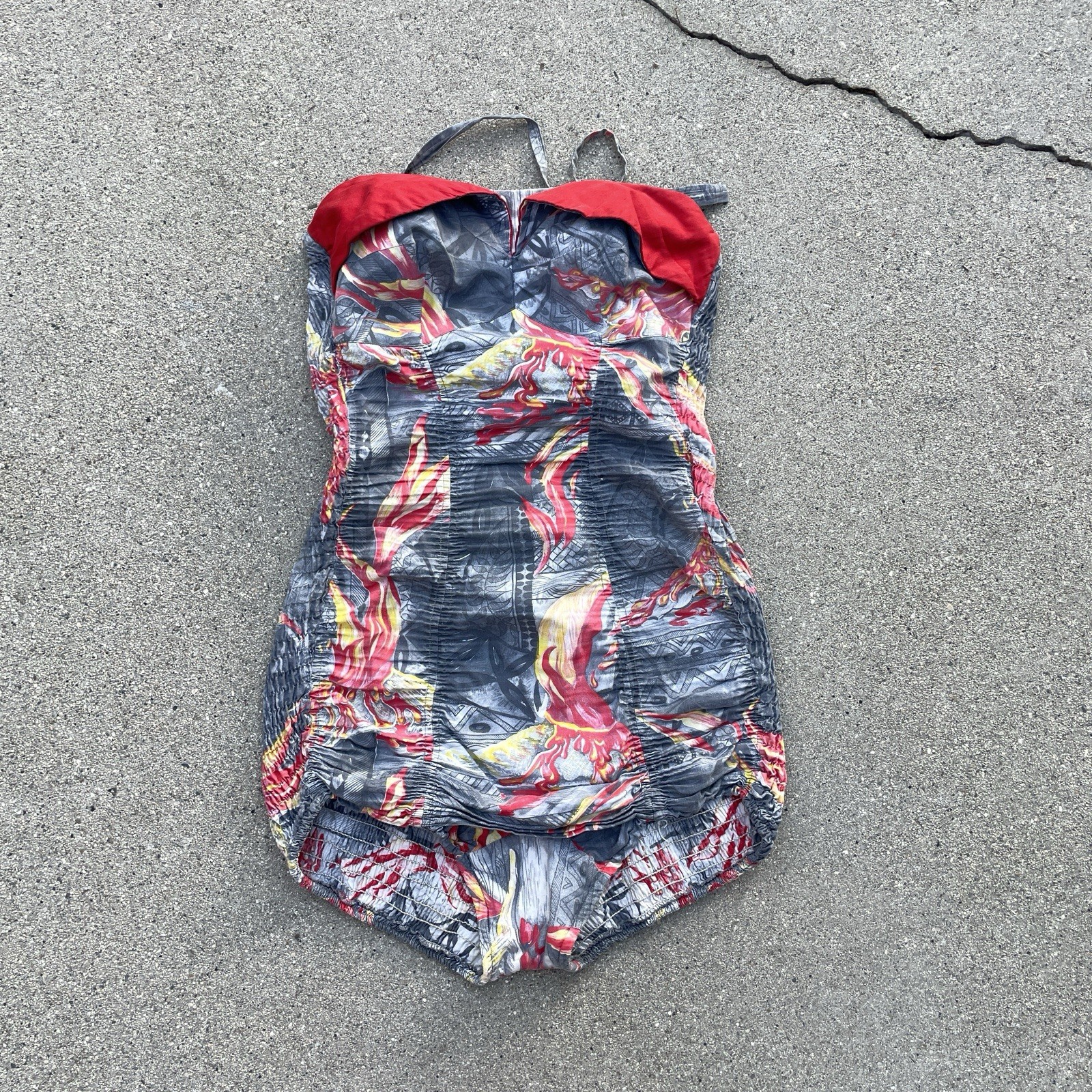 Vintage M 1950s Swimsuit Tiki Romper Playsuit Swim Hawaiian Tropical Kamehameha