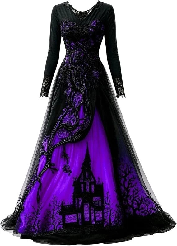 Witch Dress for Women,Halloween Vampire Costumes Treehouse Thorns Witches Gothic