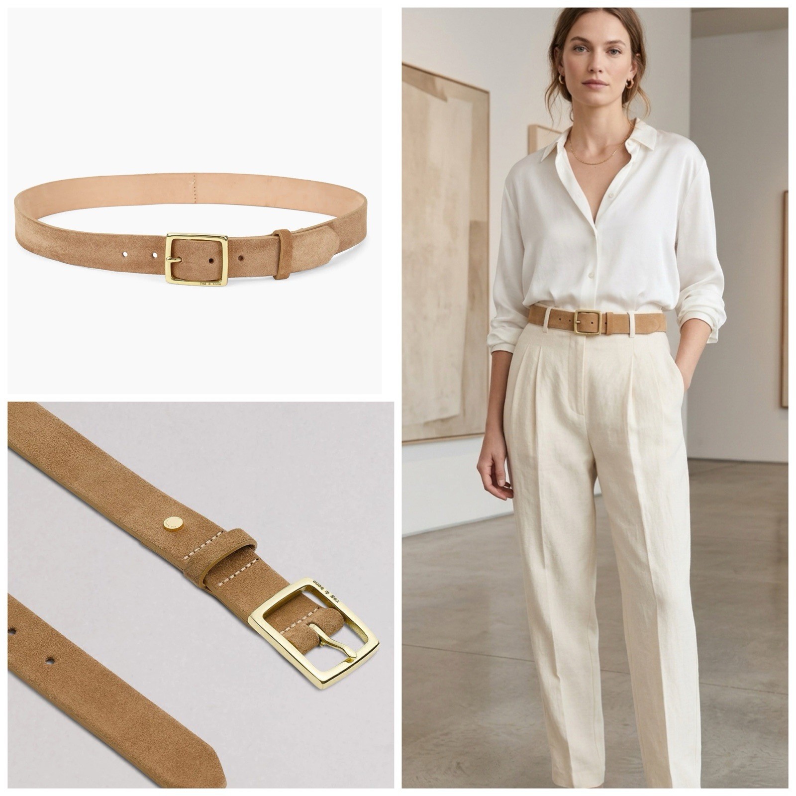 NWT Rag & Bone $175 Women\'s Boyfriend Leather Belt In Camel Size: Large
