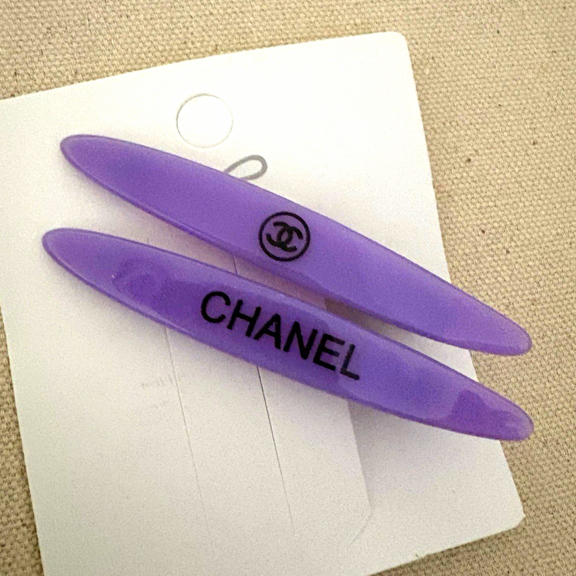 CHANEL Women’s Purple/Black Logo Plastic Hair Clip Barrette Set 2-Piece