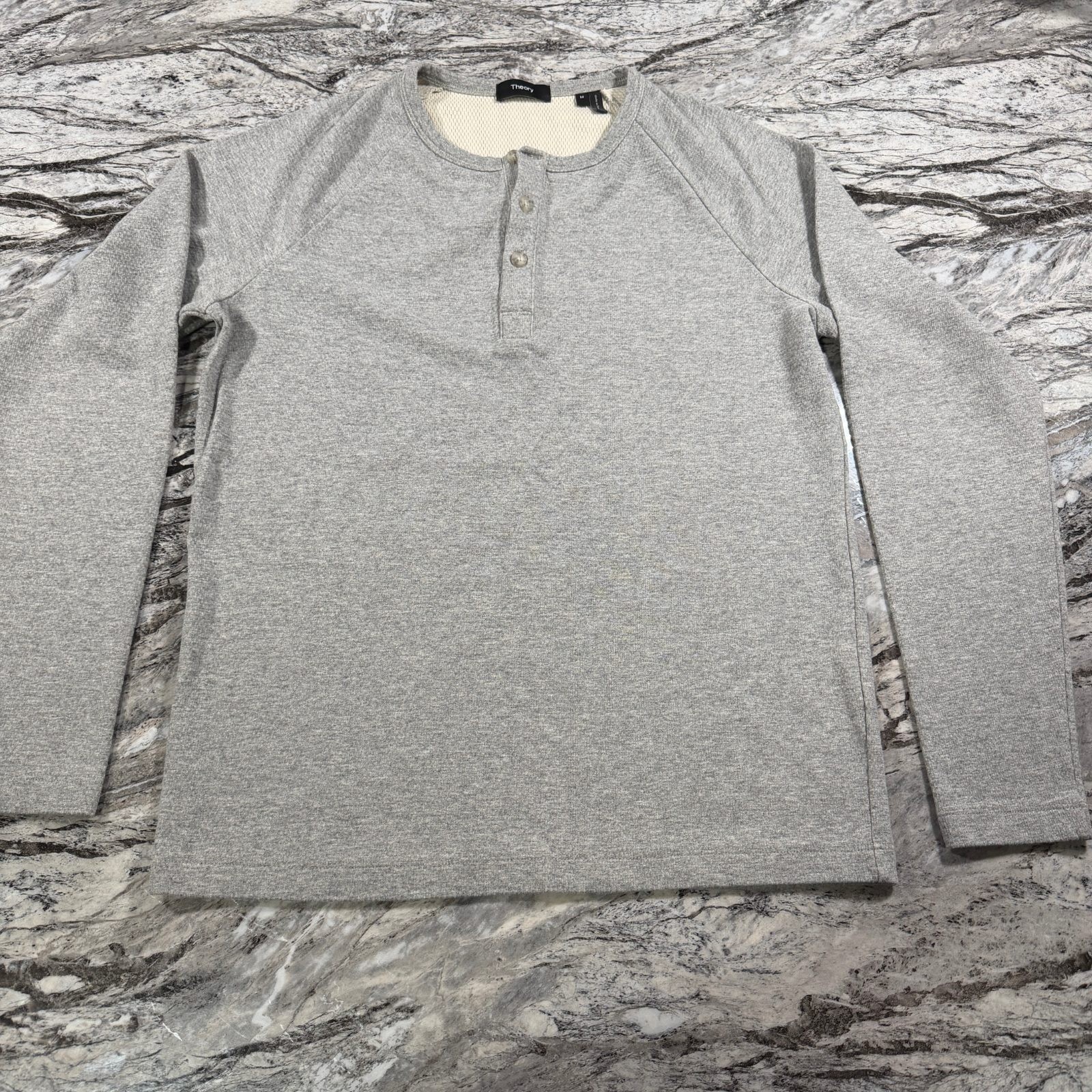 Theory Men\'s Heather Gray Long Sleeve Henley Shirt Size M