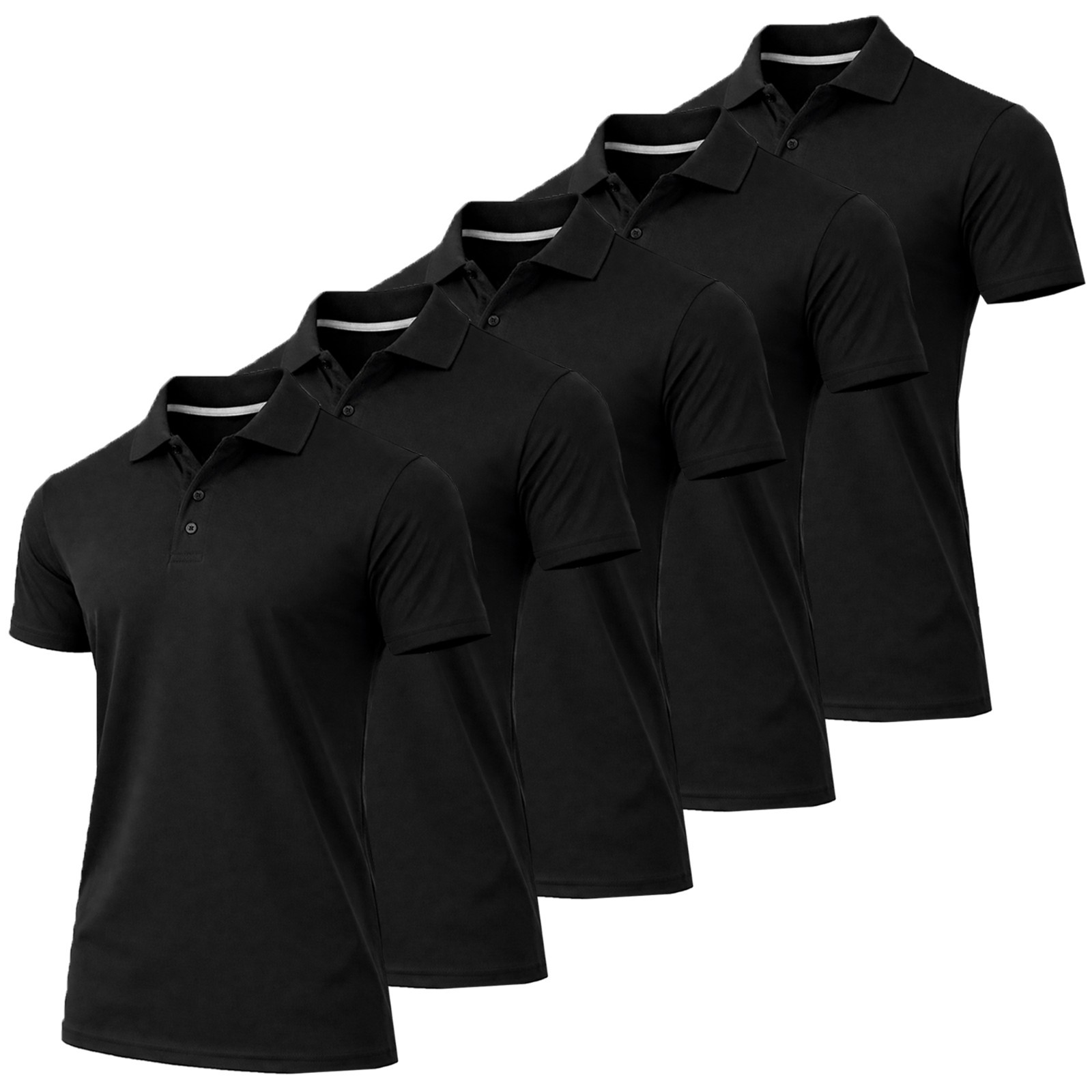 5-Pack Men's Short Sleeve Polo Shirts Moisture Wicking Ribbed Cuffs Sizes S-3XL