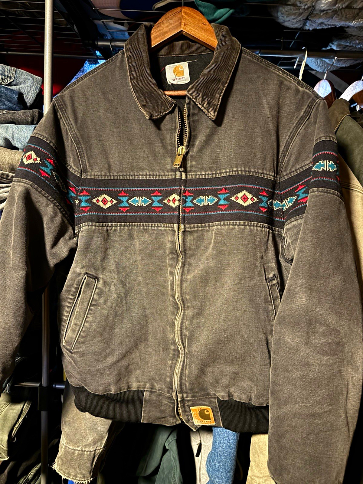 Vintage black carhartt aztec jacket size large amazing fade good condition