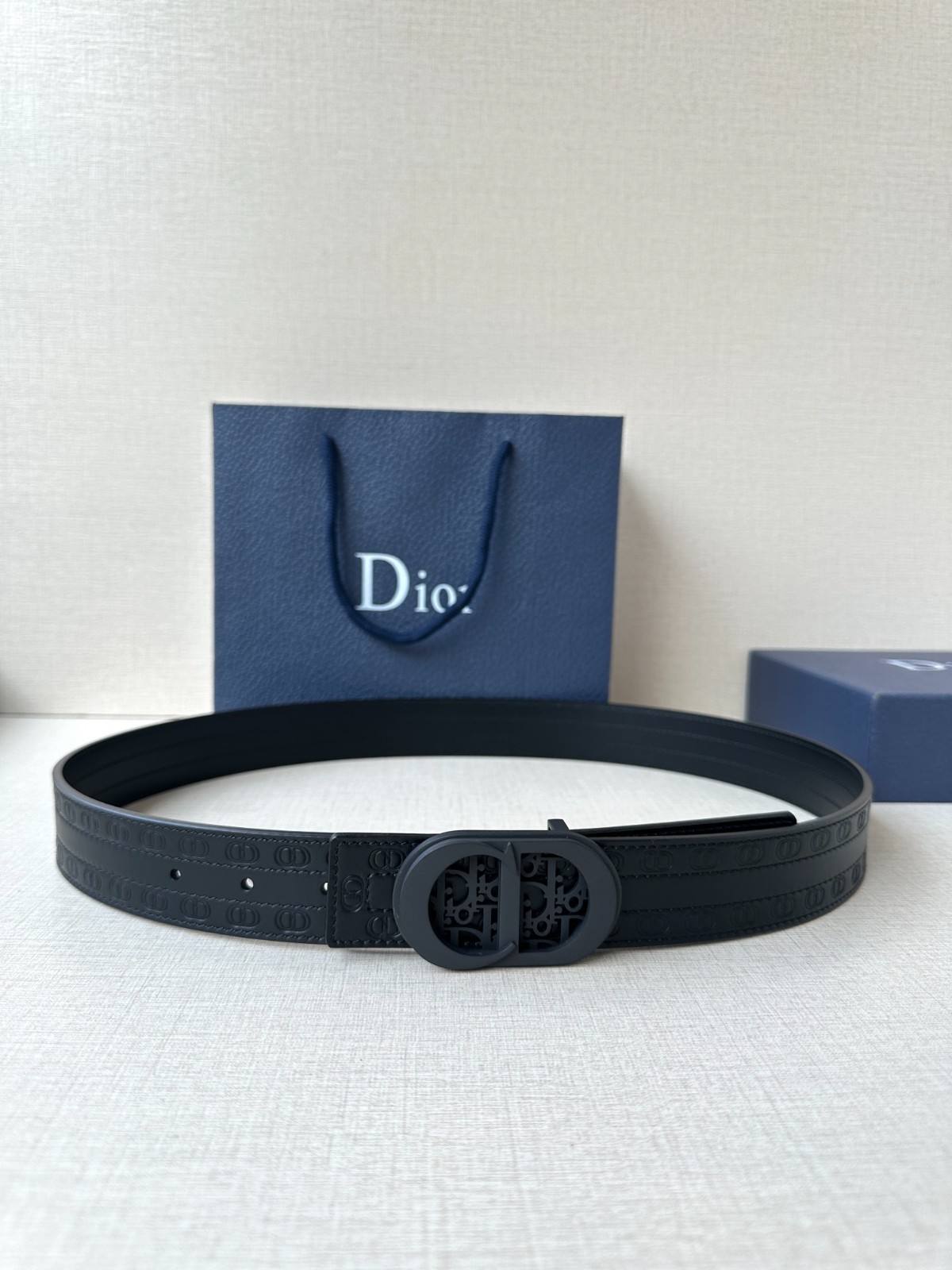 Dior Oblique Black Leather Belt Logo Buckle Men\'s Designer Belt With Box