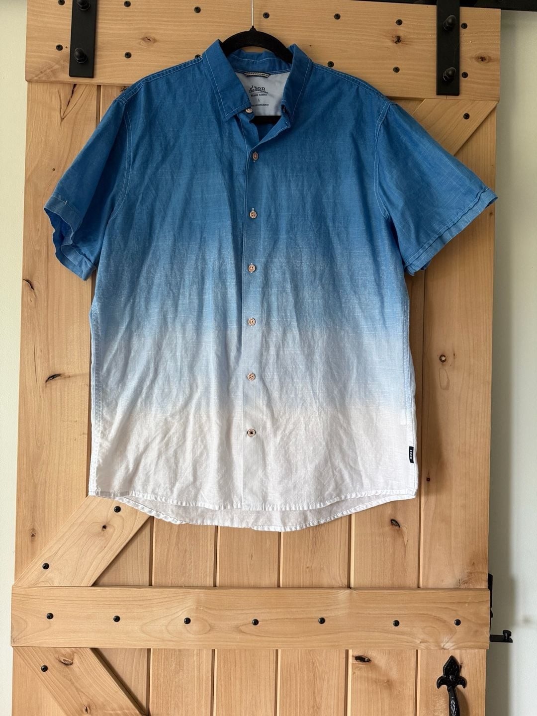 IZOD Saltwater Short Sleeve Button-Down Shirt Size L Blue White Gradient