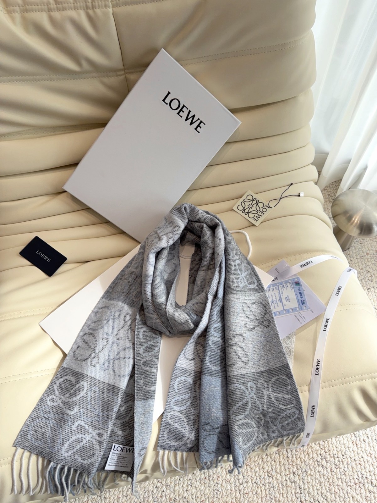 Loewe Classic Logo Pattern Luxury Scarf Barcelona Limited Edition 40x180cm