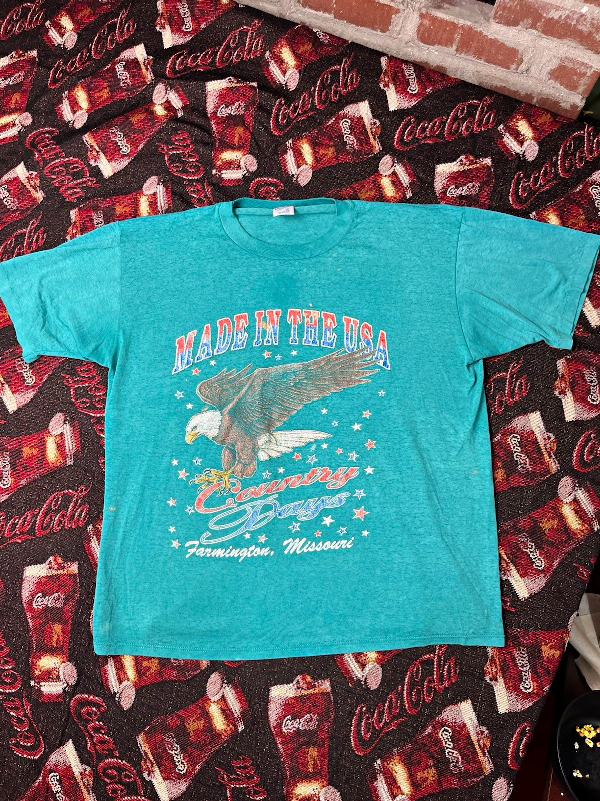 Velva Sheen Men\'s XL Teal Eagle Country Days USA Patriotic Graphic Tee