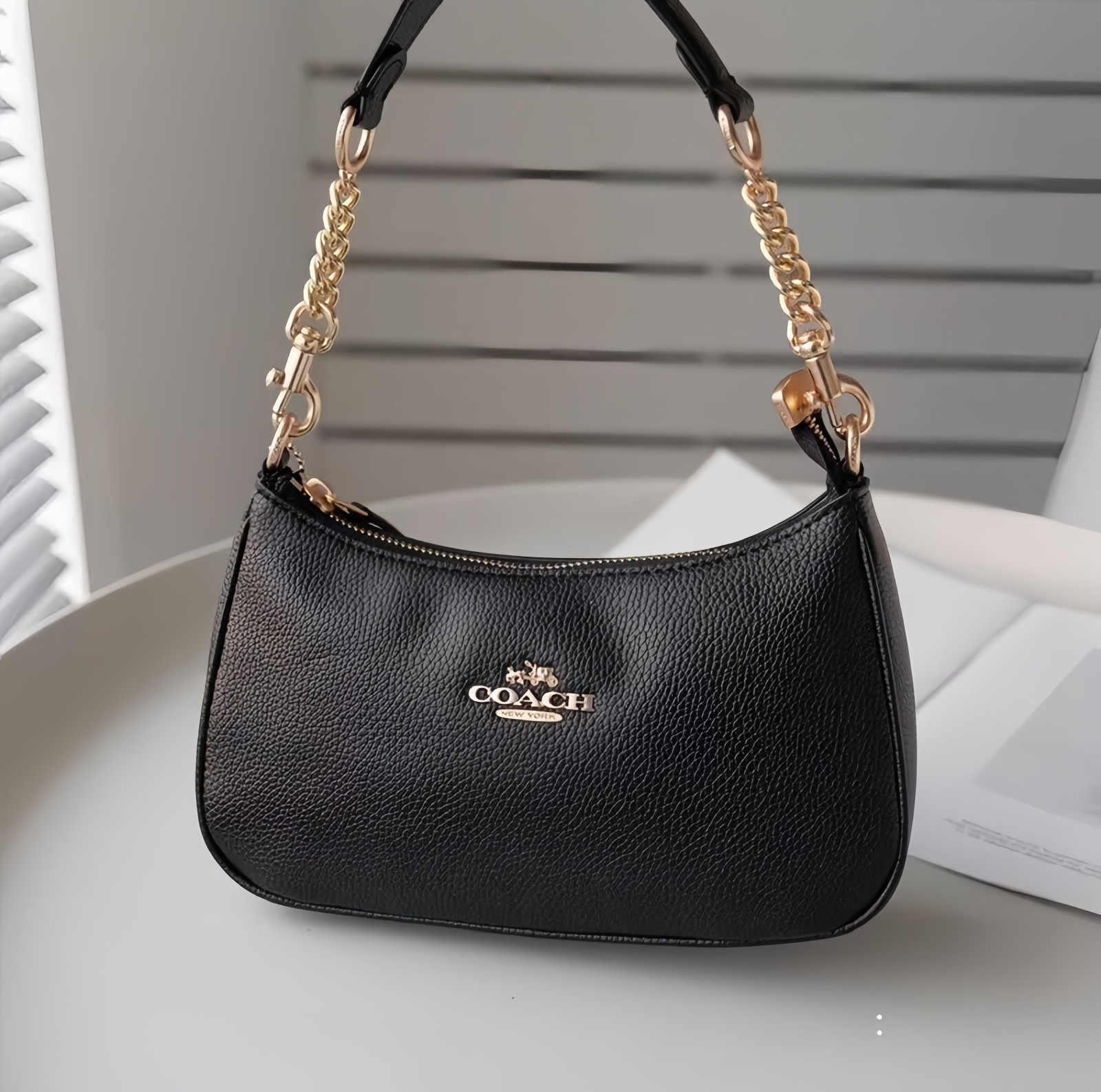 Coach Ca209 TERI Shoulder Bag Hand Bag Black Refined Pebble Leather Outlet New
