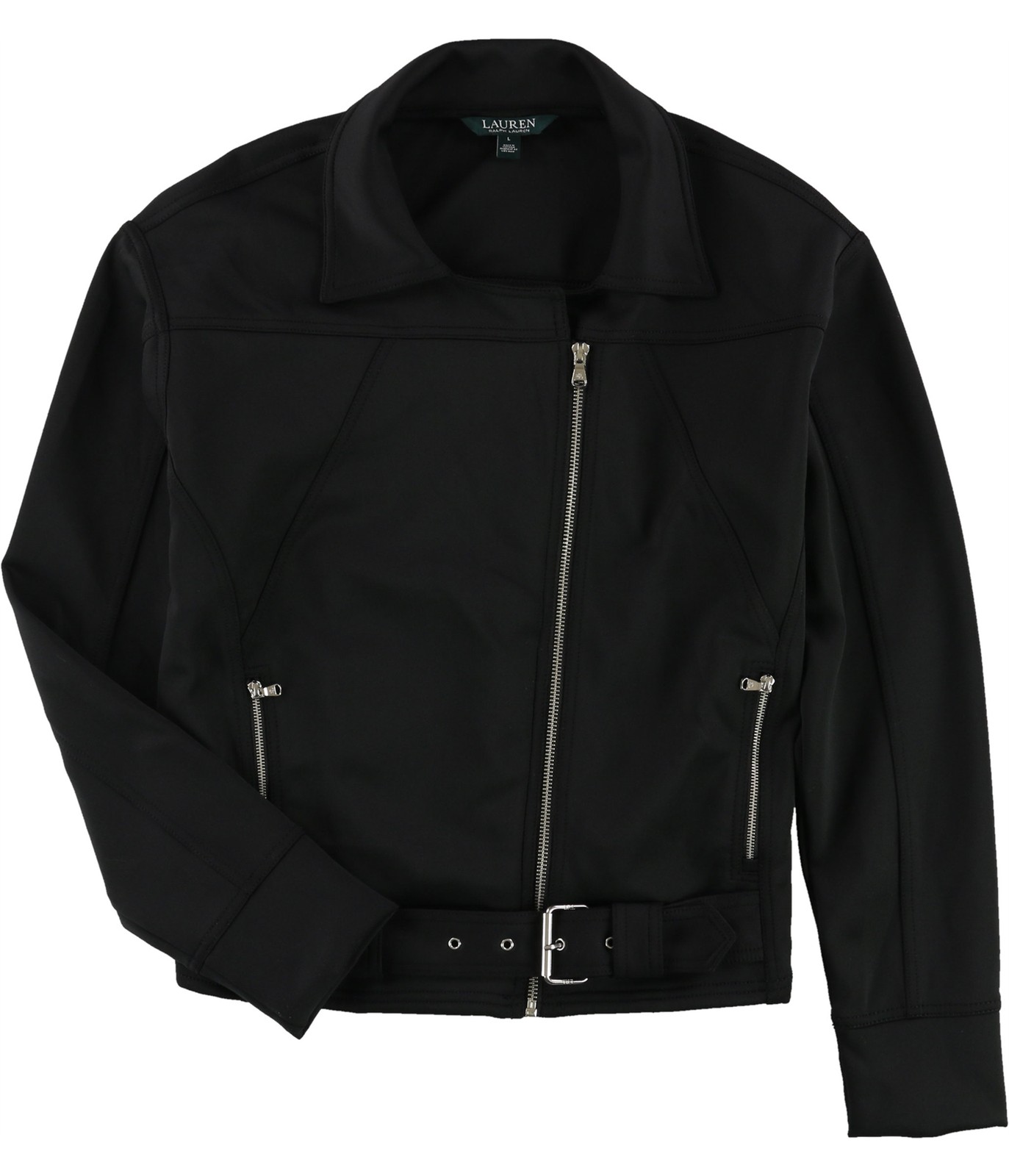 Ralph Lauren Womens Neoprene Motorcycle Jacket, Black, Large