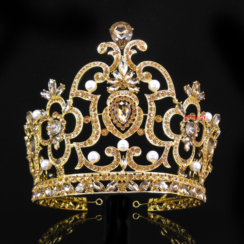 14cm Tall Large Gold Crystal Crown Tiara Wedding Prom Queen Princess  For Women