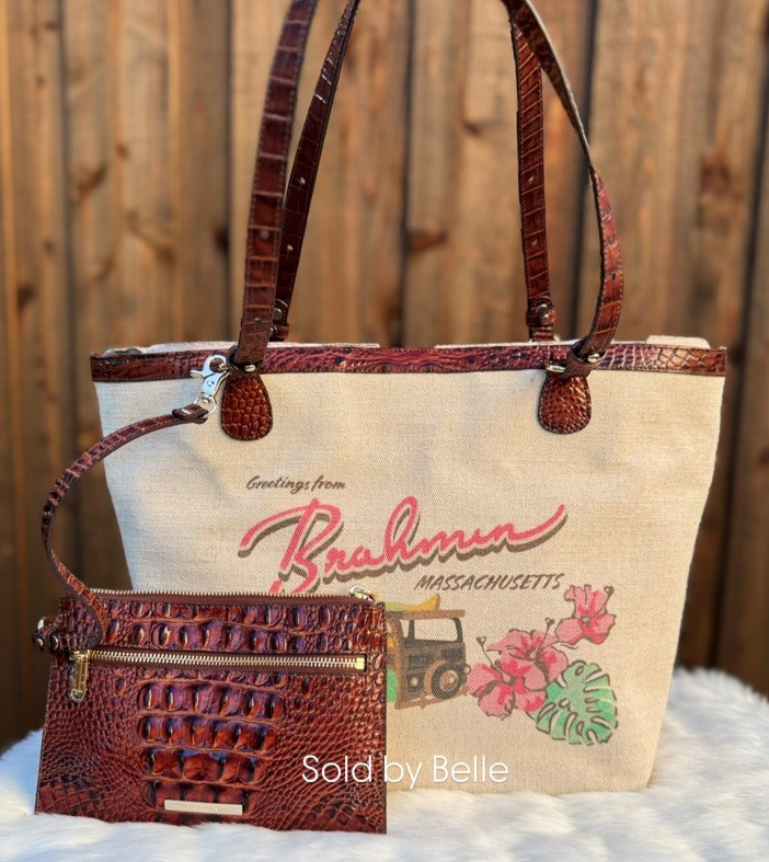 NWT Brahmin Pecan Pipa Brooke Tote Limited Edition Rare Shoulder Bag Beach Purse