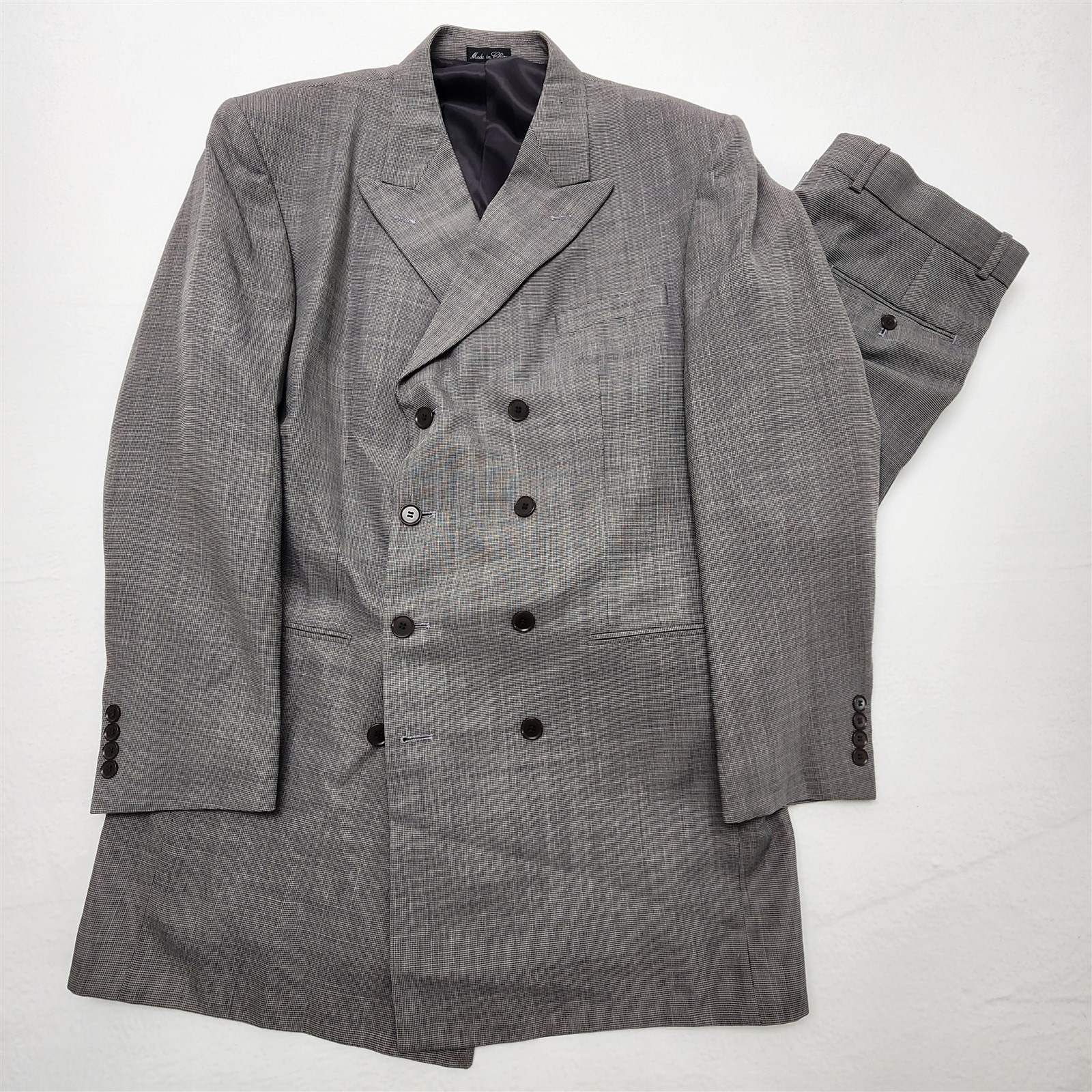Carlo Cravalli 42L 36x34 Gray Nailhead Wool Blend Tweed Double Breasted 2Pc Suit