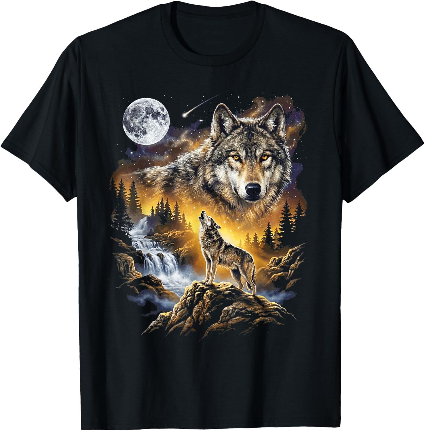Wolf Howling at the Moon Forest Wildlife Art Design T-Shirt unisex T-Shirt