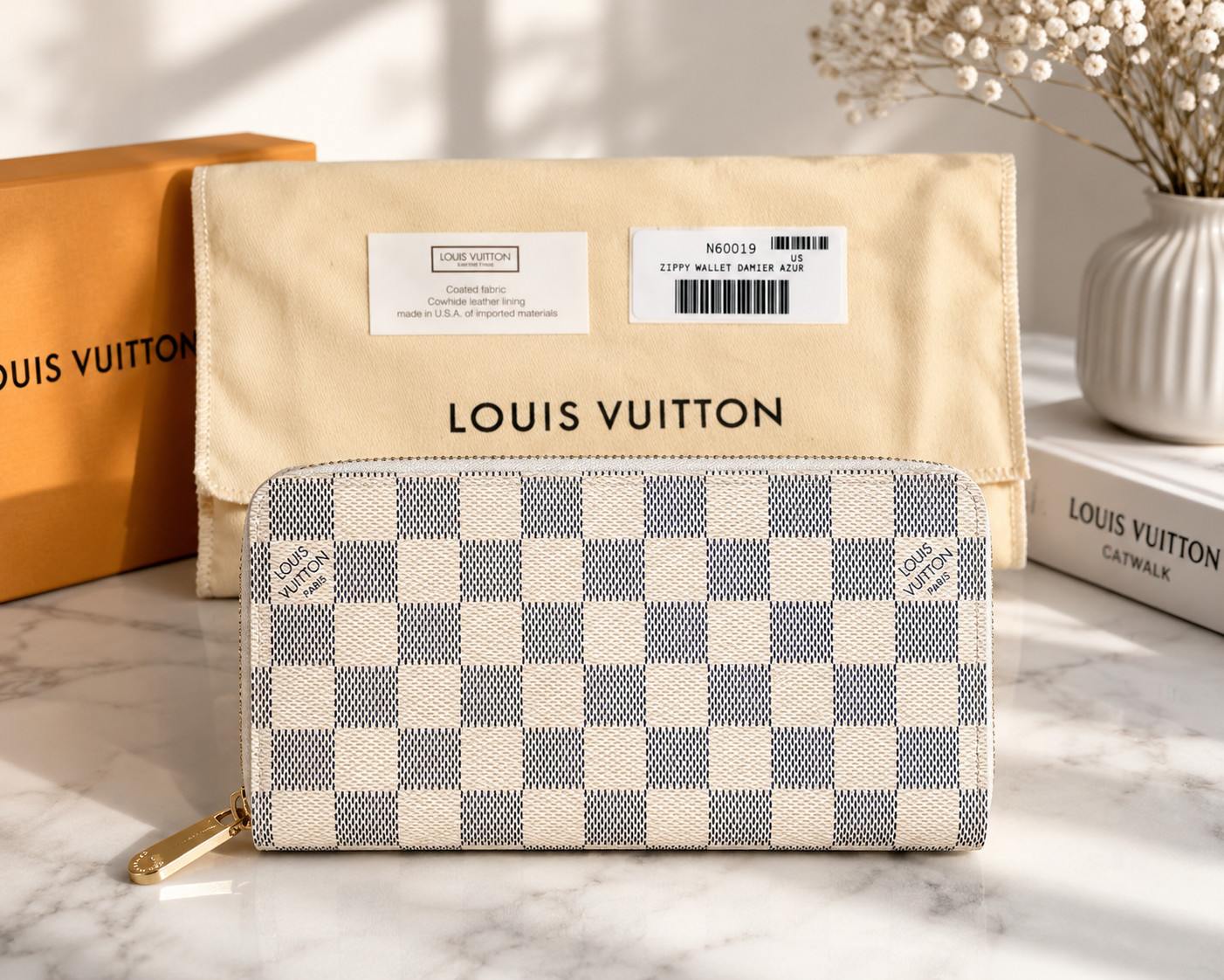 L V Zippy Organizer wallet damier azur canvas