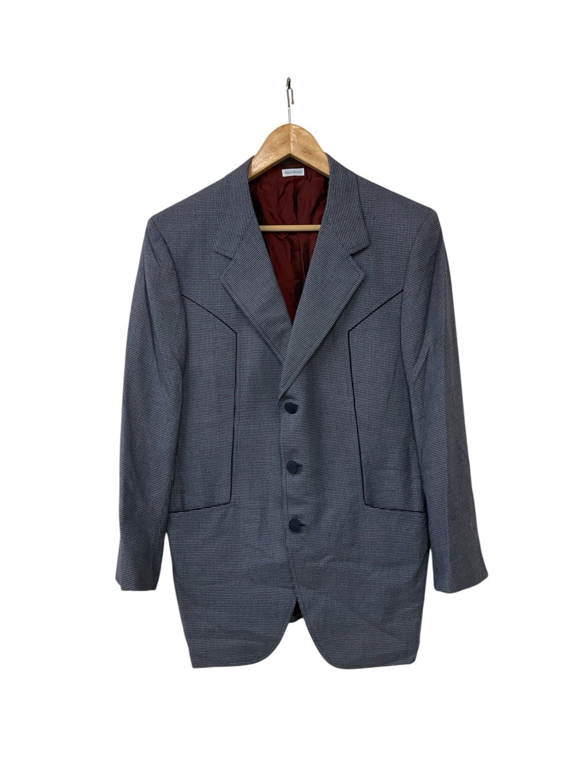 Vintage 70s 80s Brioni Blue Herringbone Wool Blazer Jacket 