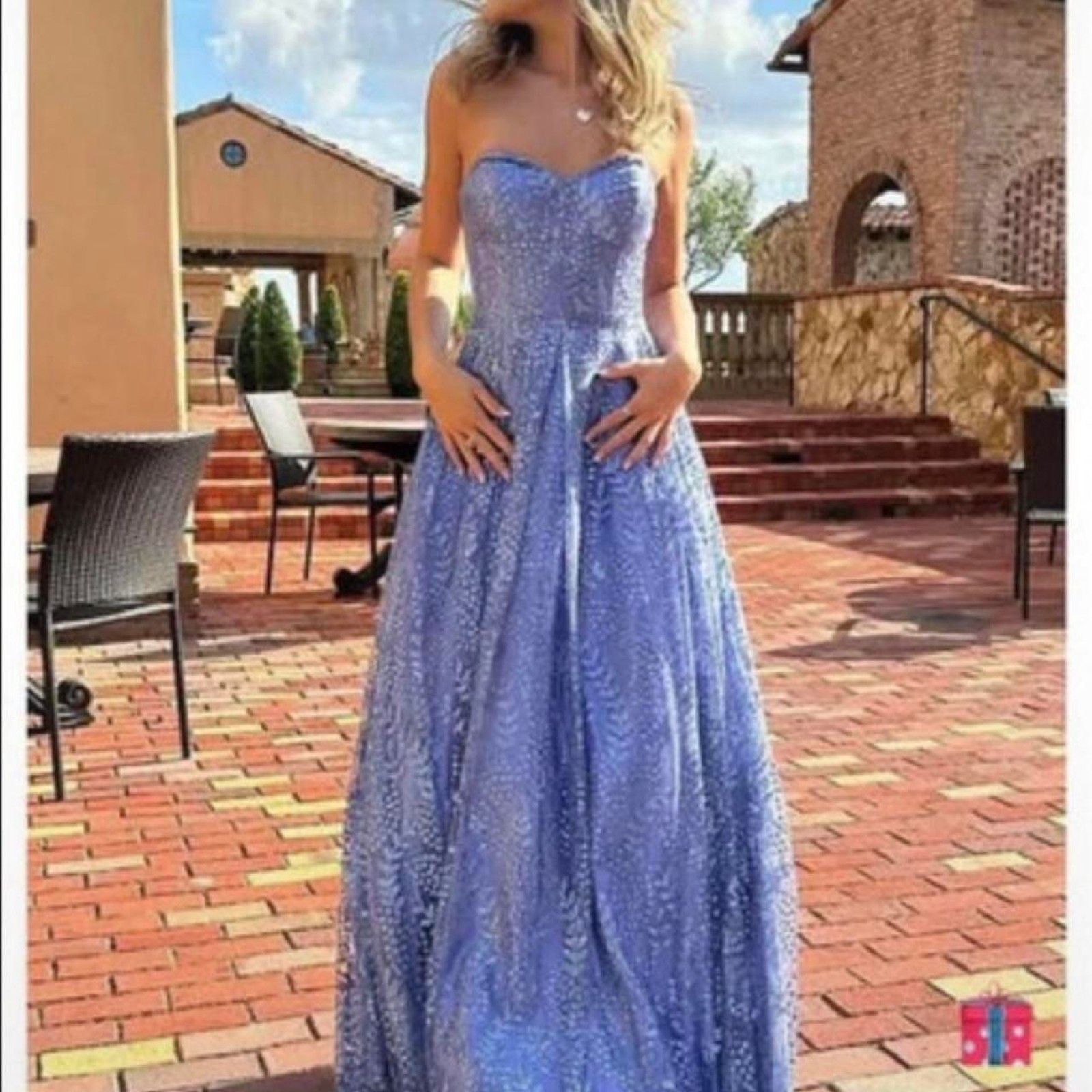 Blondie Nites Juniors 1 Blue Silver Sequin Floral Formal Prom Maxi Dress NWT