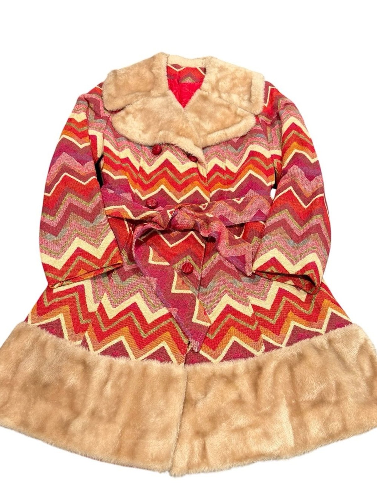 Vintage Betty Rose tapestry coat red Penny Lane small chevron 60s 70s