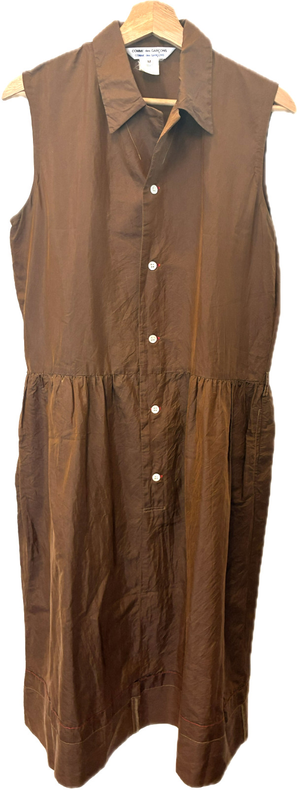 COMME des GARCONS Vintage Silk Open Collar Dress Iridescent Brown Gold France M