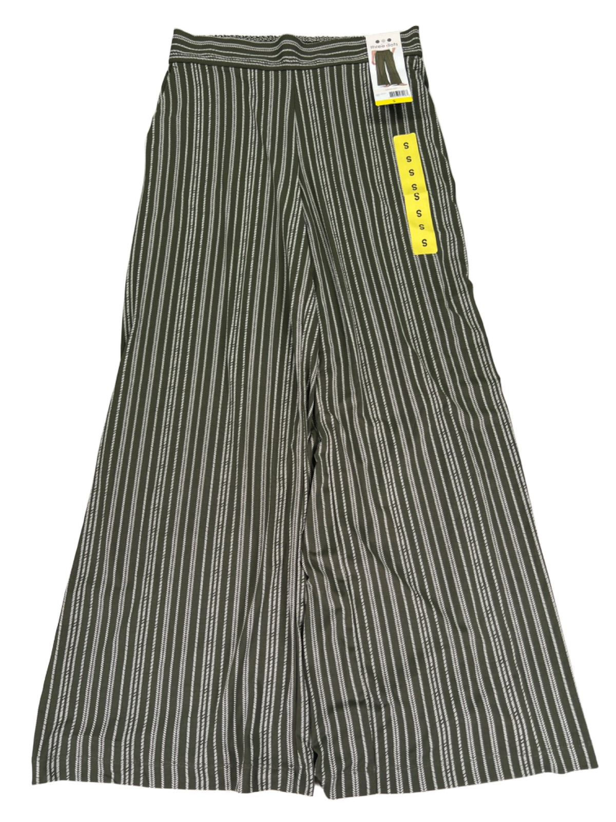 Three Dots Women\'s Green Striped Pull On Wide Leg Pants - S