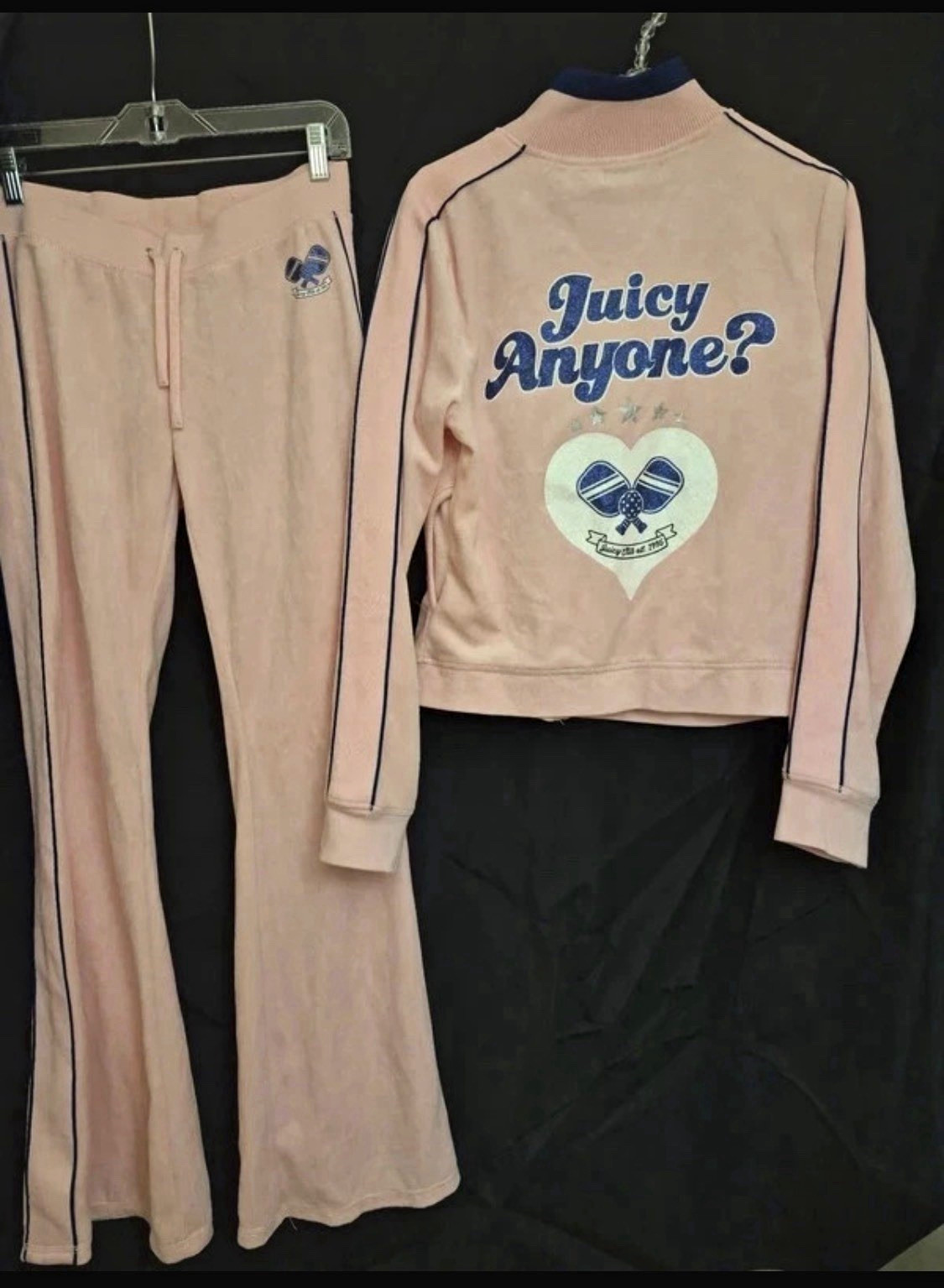 Juicy Couture Pink Velour Tracksuit 2pc Zip Jacket Pants L Logo Elastic Waist
