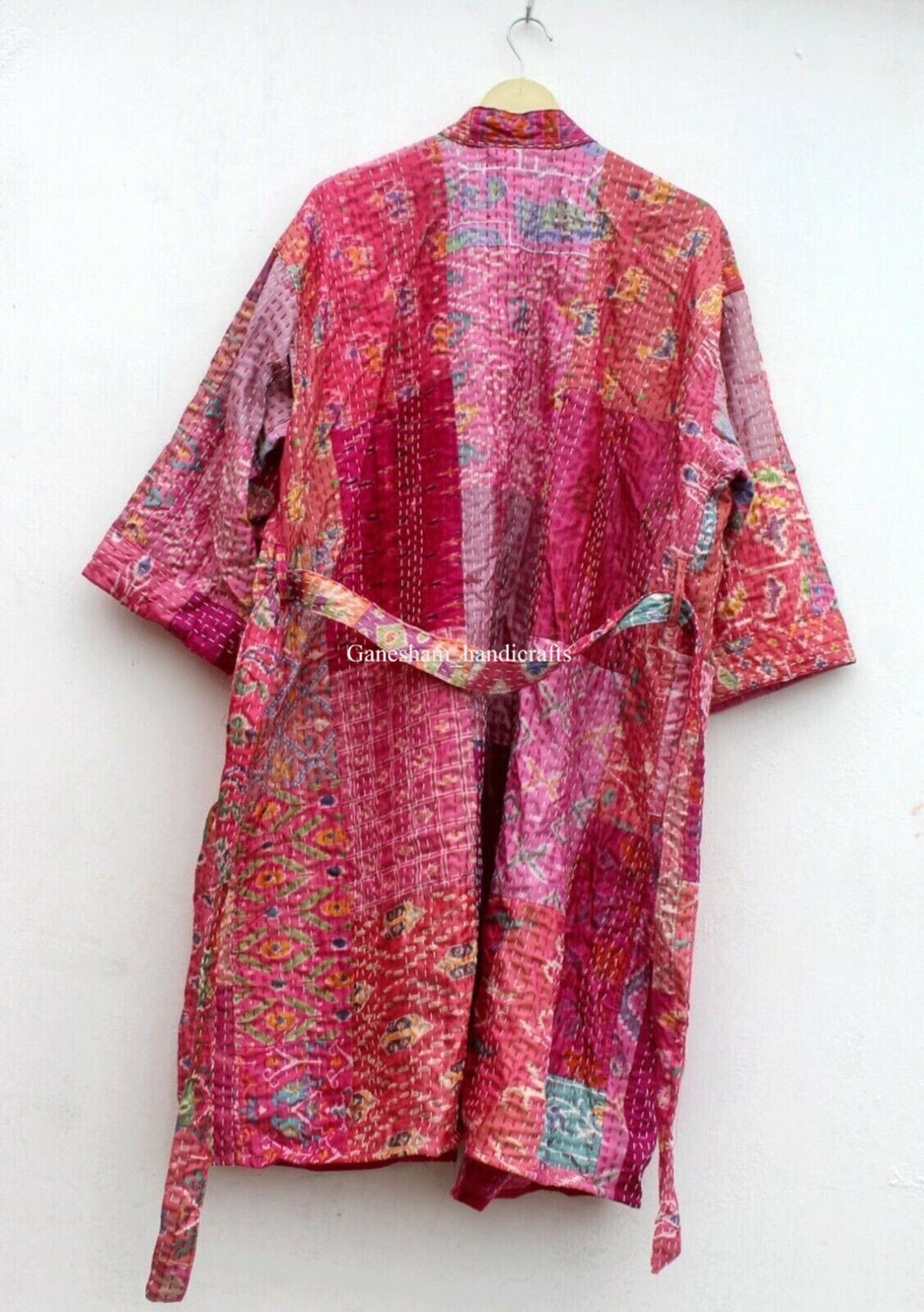 Silk patchwork handmade kantha jacket japanese kimono style kantha robe winter