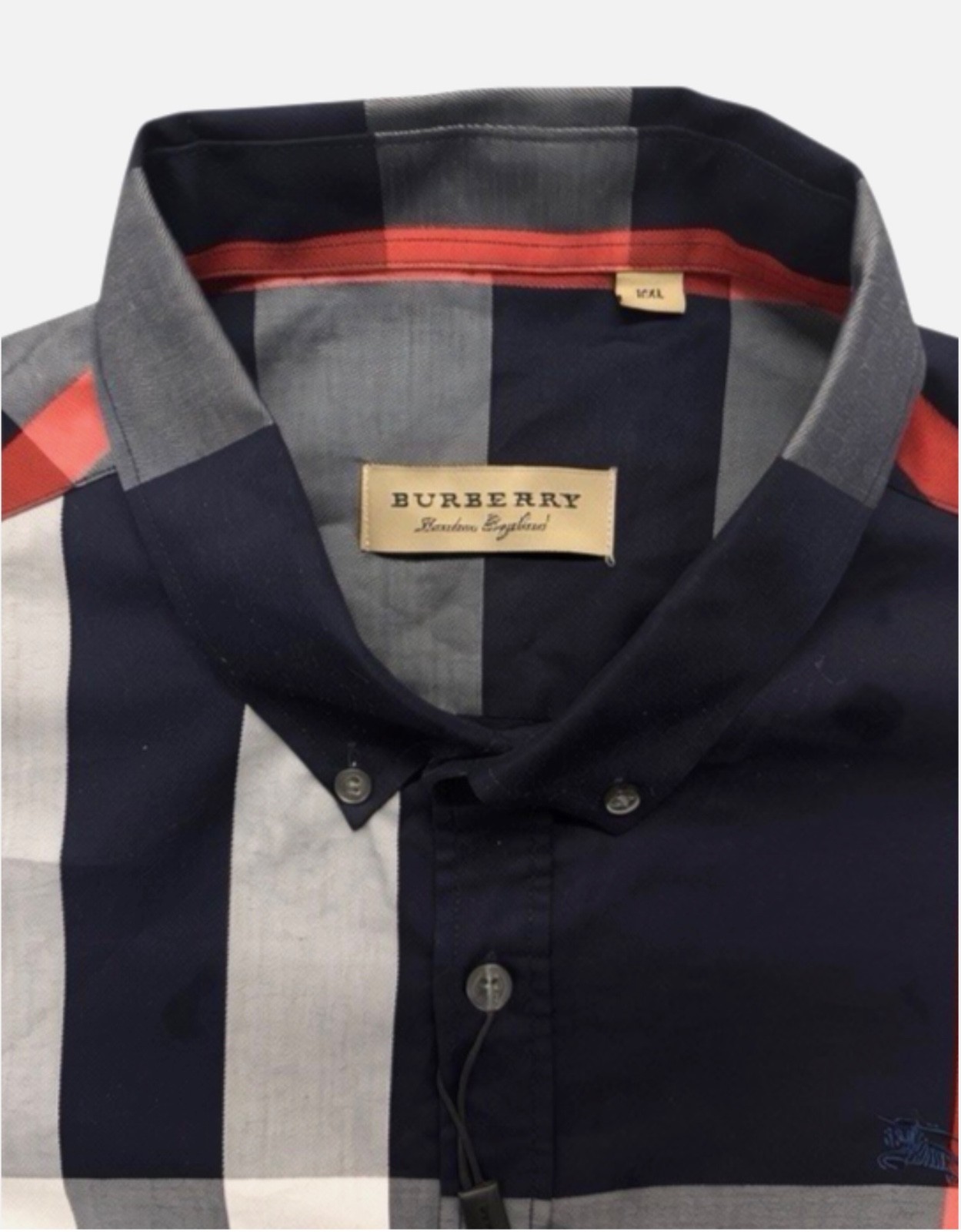 Burberry London Men\'s Shirt Long Sleeve Navy Red White Plaid XXL