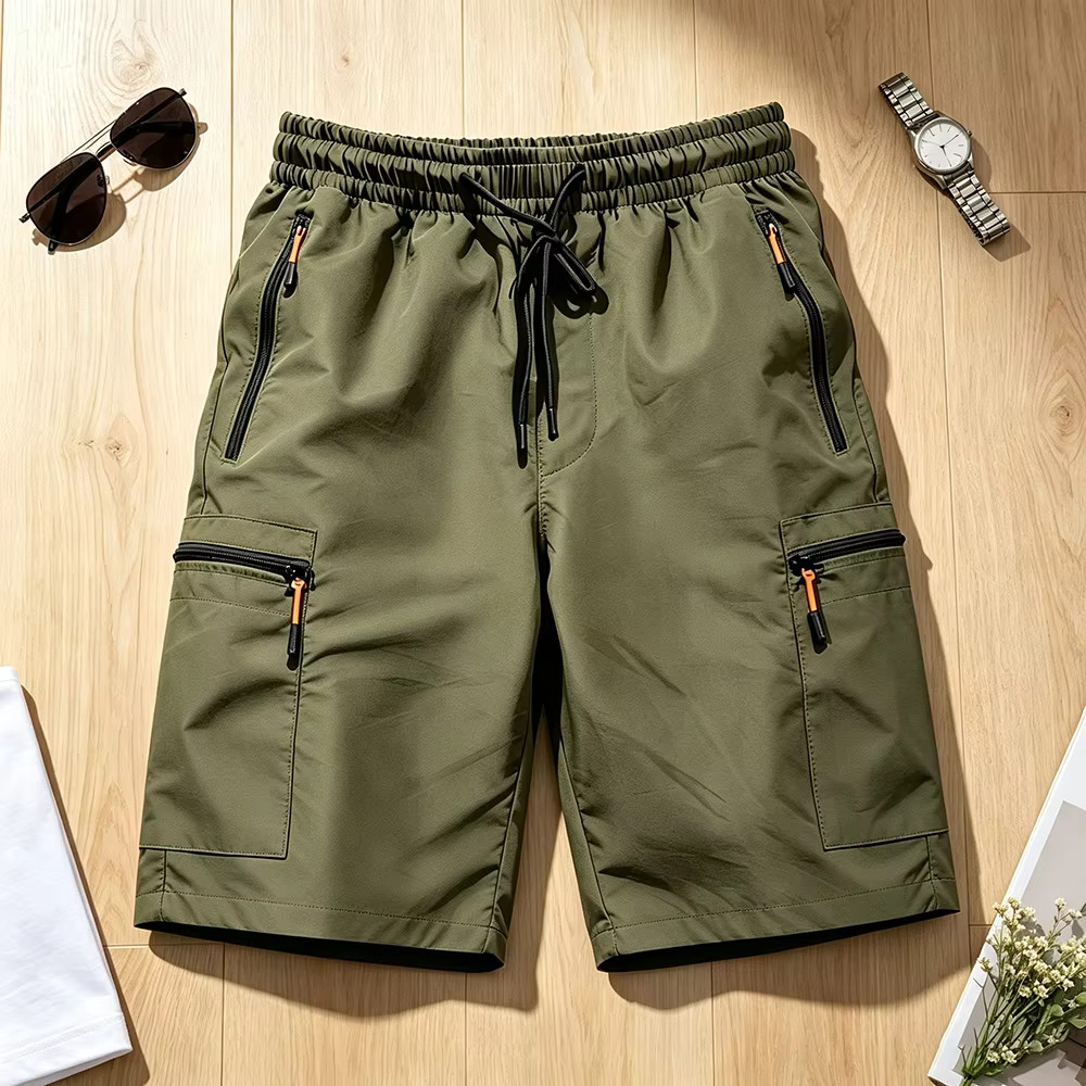 Men's Summer Cargo Shorts Quick Dry Lightweight Elastic Waist Zip Pockets EU Fit